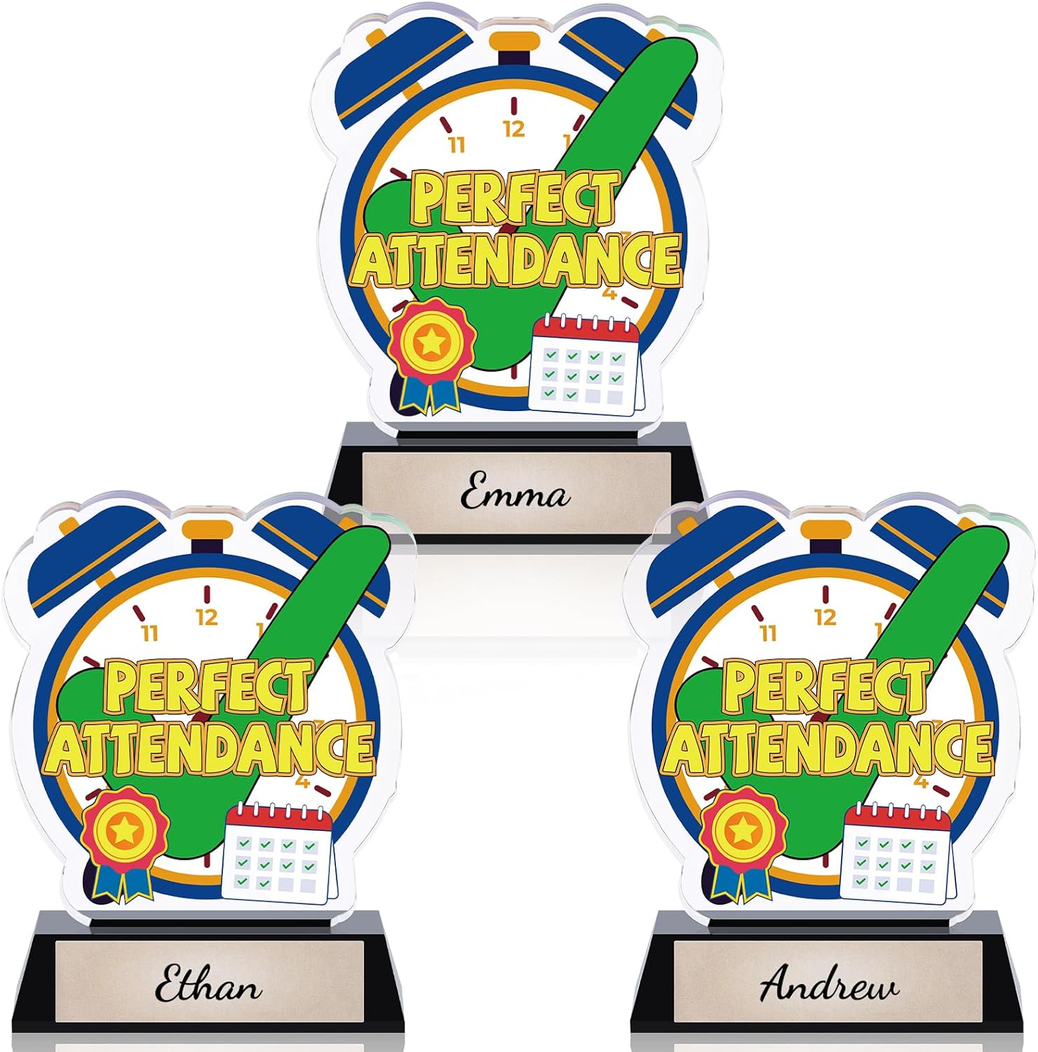MTLEE 3 Pack Perfect Attendance Trophy, 5" Acrylic Perfect Attendance Award with DIY Stickers & Gold Writable Base for Classroom Recognition, End of Year School Ceremony, Student Achievement Gifts
