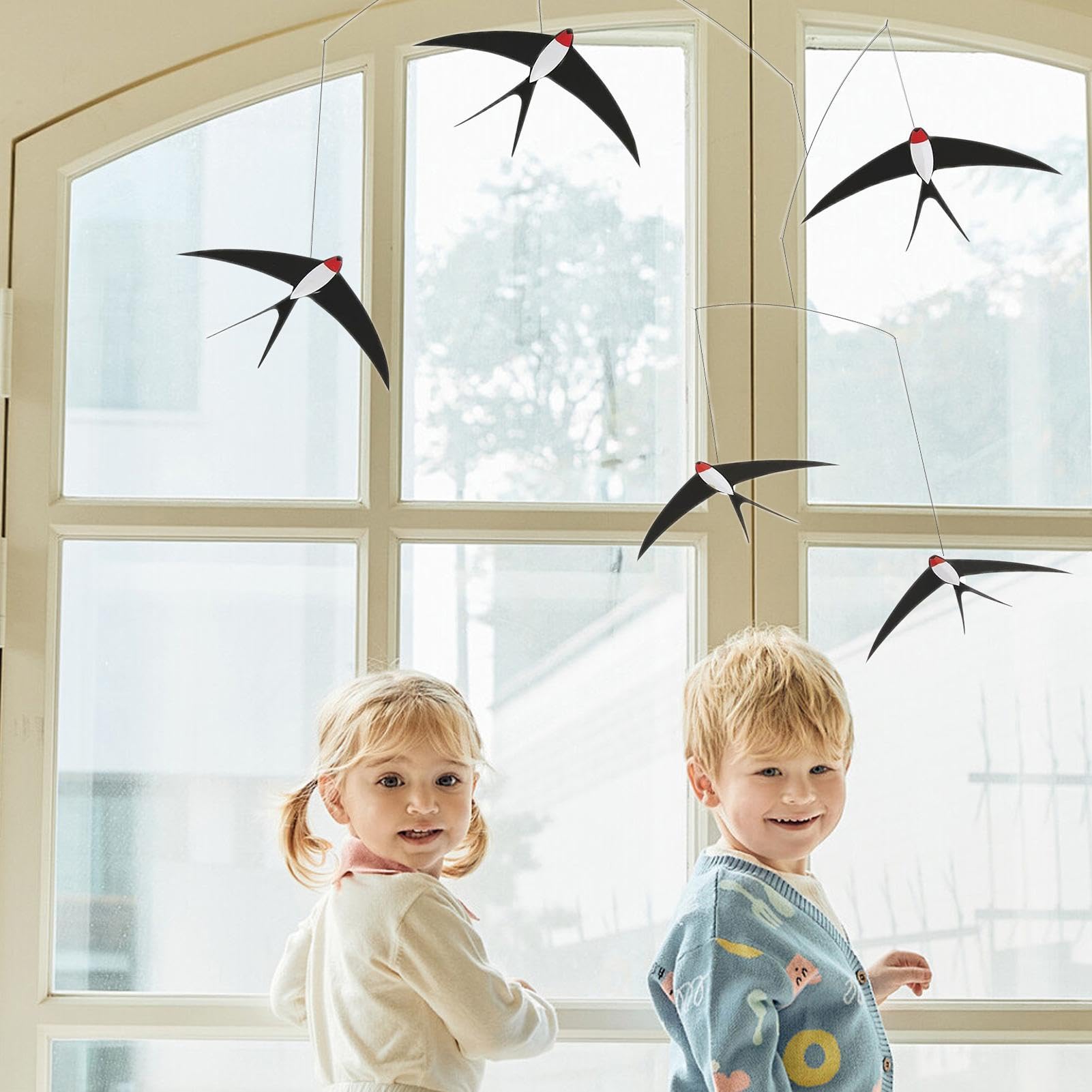 Swallow Bird Mobile - 25cm Paper DIY Hanging Kit | Wind Chime Decor Ornament | Handmade Craft Suspended Balance Hanger Indoor Room Ceiling Display Artistic Flying Sculpture Aesthetic Home Accent — view 3