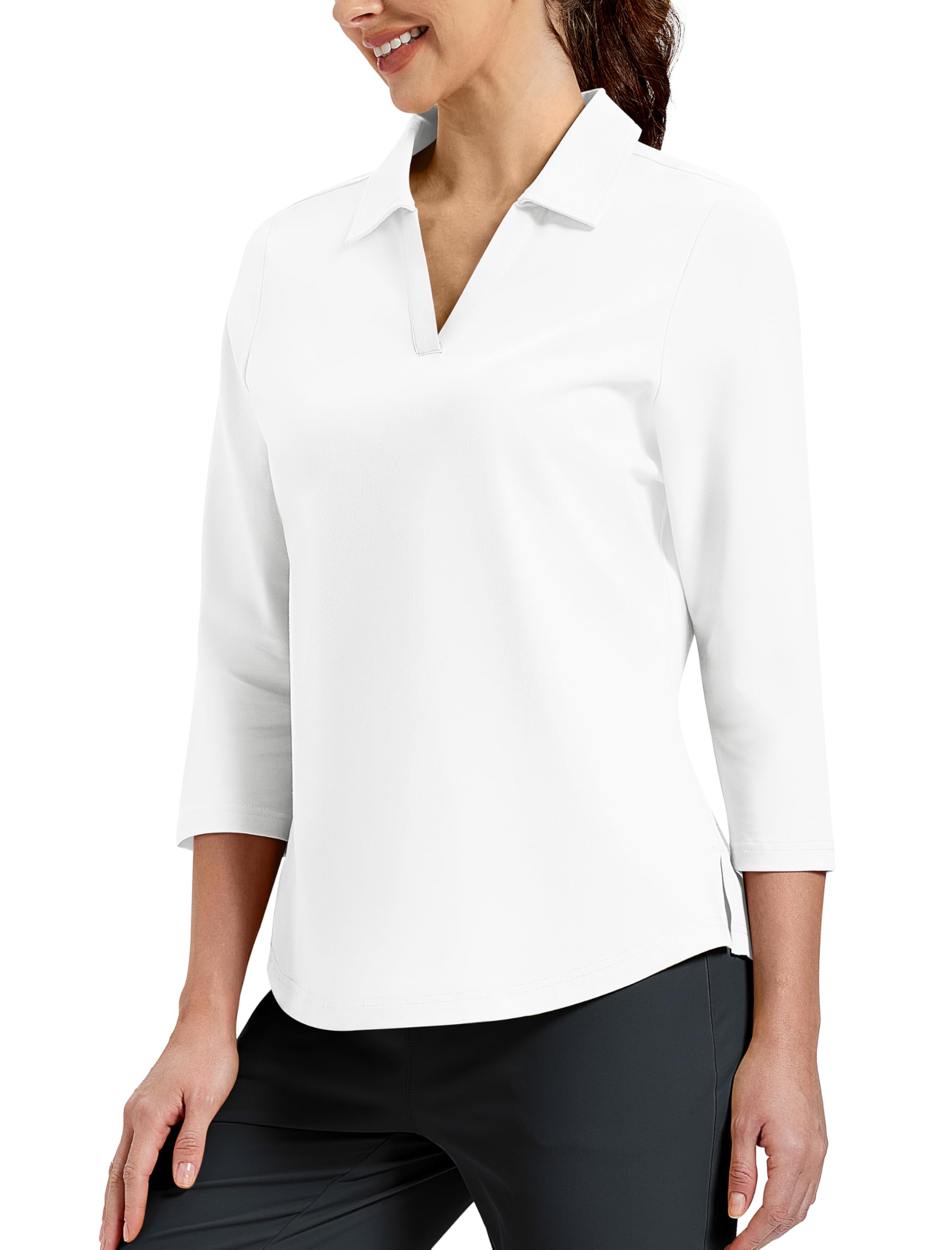 MoFiz Polo da Donna a 3/4 Maniche Cotone UPF50+ Golf Camicia Lavoro Sportiva Top