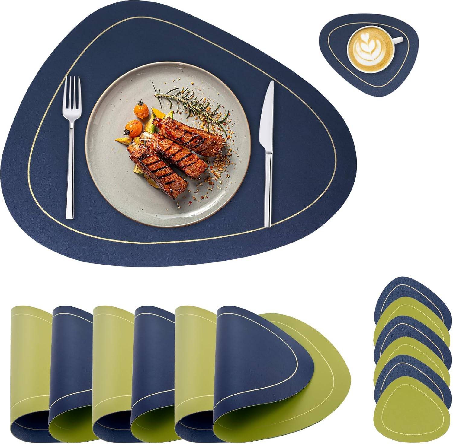Leather Placemats Set of 6 DoubleSided Washable Heat