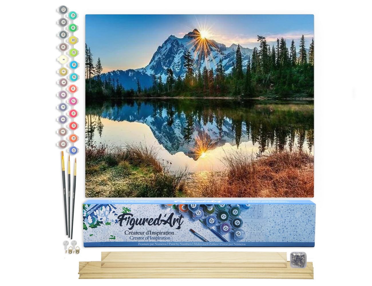 Figured'Art Paint by Numbers for Adults Lake and Mountain Reflection 40x50cm - Craft Art Painting Rolled Canvas with DIY Wooden Frame