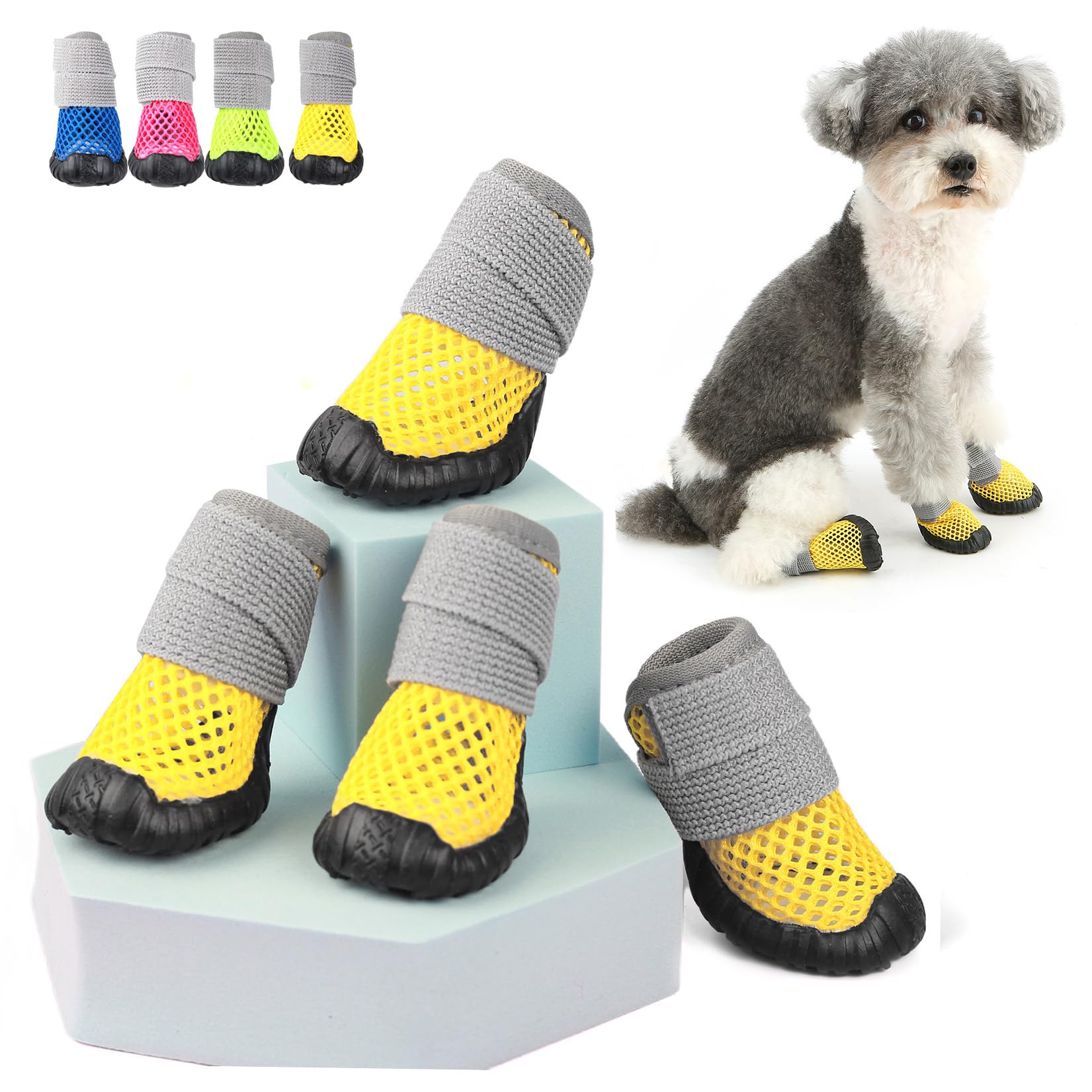 Zunea Dog Shoes for Small Dogs Breathable Mesh Summer Puppy Boots for for Hot Pavement Anti-Slip Sole Adjustable Paw Protectors Hot Weather Pet Chihuahua Booties for Outdoor Walking Yellow 2#