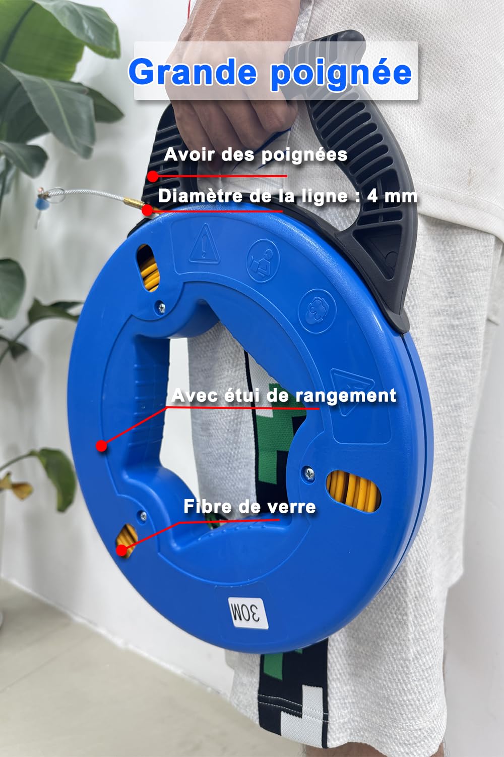 Extracteur de Fil Ruban en Fibre de Verre 30m Φ 4.0mm - Outil de Tirage de Câbles Électriques avec Étui de Rangement - Double Gamme pour Câblage Grenier, Réseau LAN et Tuyaux【30M】