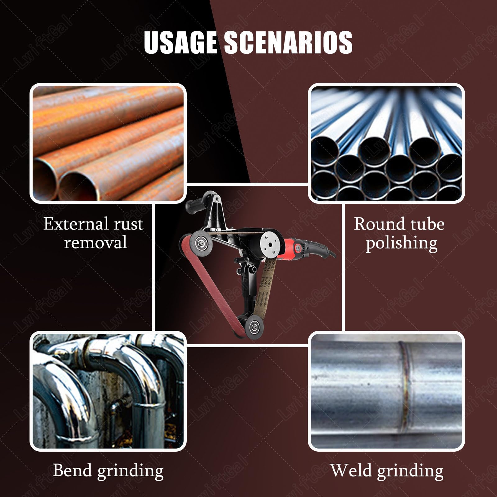 Lijadora Pulidora De Tubos De Acero Inoxidable con 6 Velocidades Ajustables, para PláStico, Aluminio, Hierro, Acero Y Metal With50sandingbelts