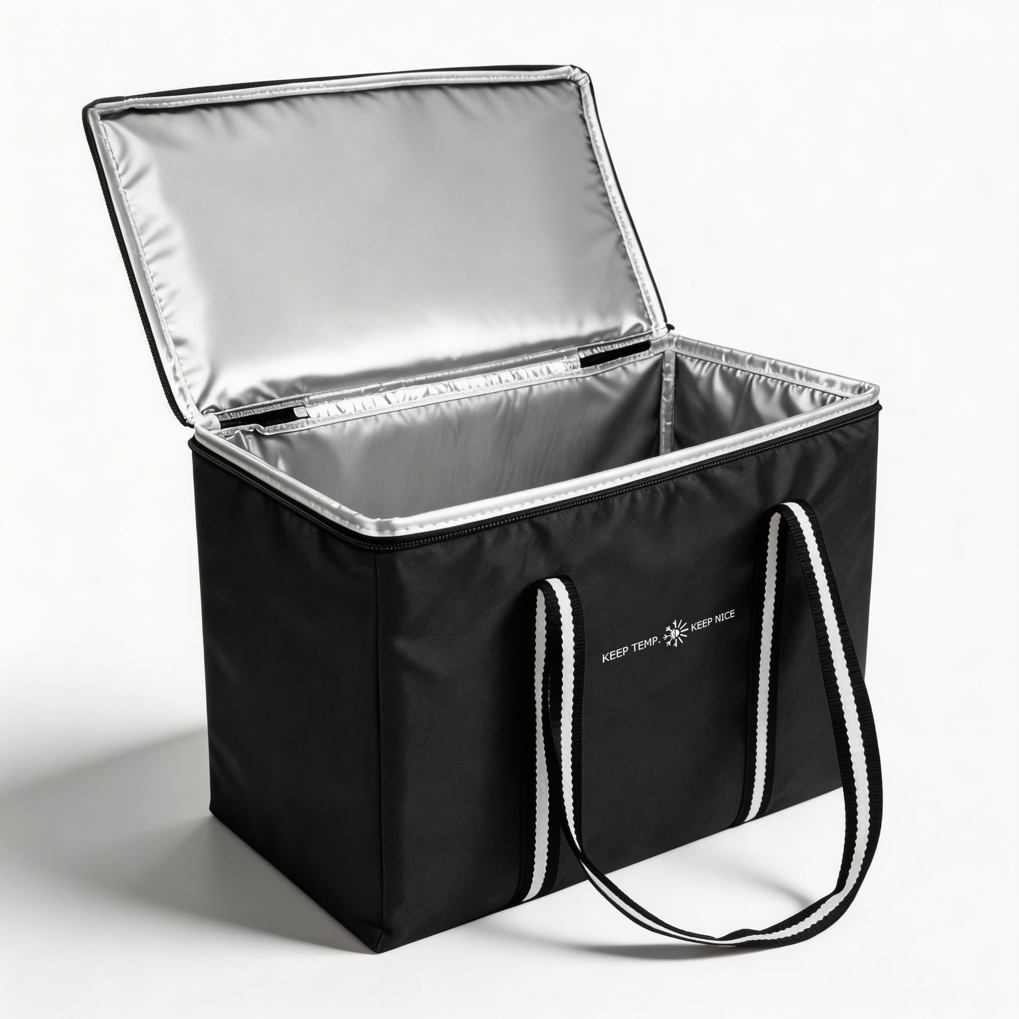 Photo 1 of 1-Pack Insulated Food Delivery Bag, Large Durable Reusable Shopping Grocery Bag with Zipper – Foldable Thermal Cooler Bag for Hot & Cold Food, Pizza Delivery & Catering-Black
