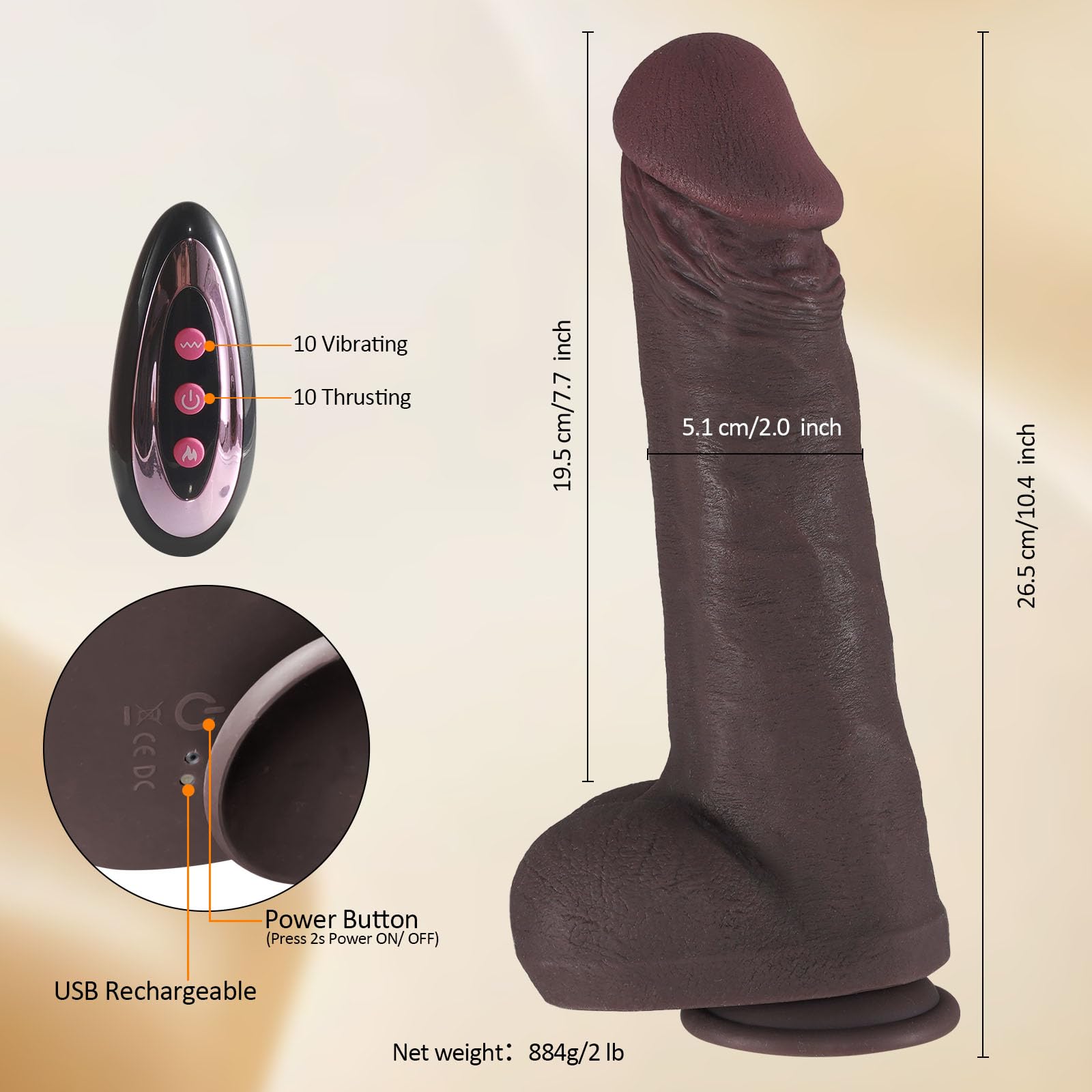 10 inch vibrating dildo Vibrator 10 Inch LeLuv Realistic Suction Cup Thick Long Chocolate main image 1