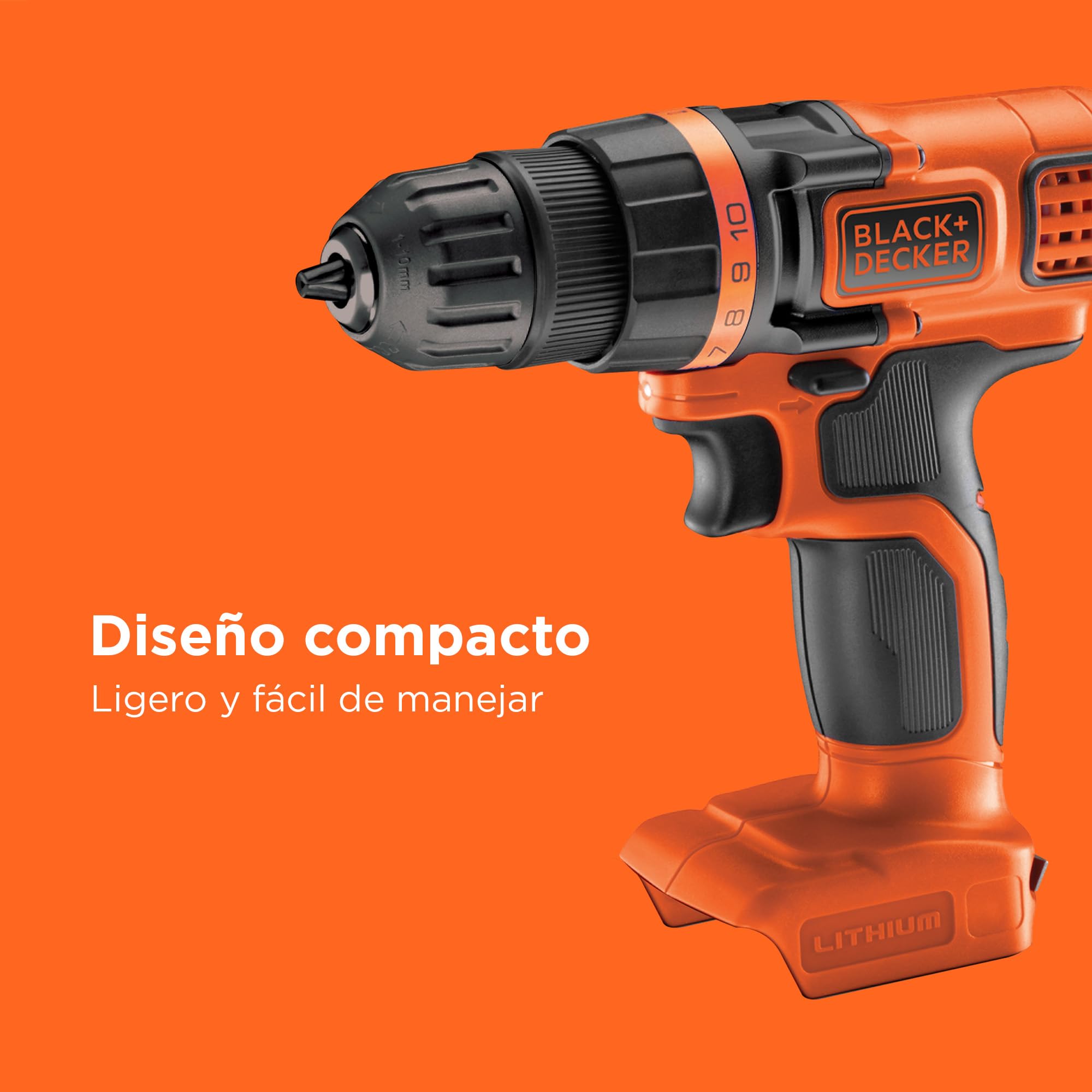 BLACK+DECKER Atornillador sin cable 18V, 28Nm de par, 10 ajustes de par, diseño compacto, sin accesorios, BDCDD18N-XJ