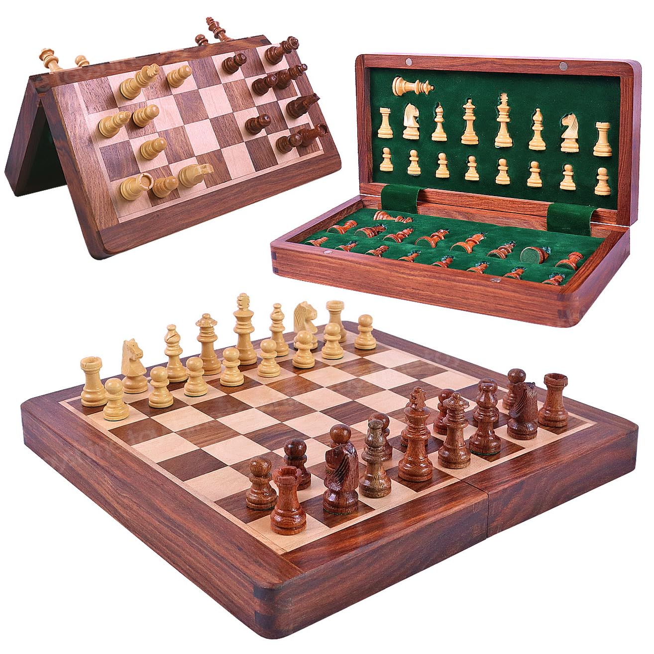 Toyshine 10 x10 Inches Wooden Folding Sheesham Magnetic Handcrafted Portable Travel Chess Game with Pieces Storage Slots & 2 Extra Queens for Adults & Kids (B0D499LHTZ) Amazon Price History, Amazon Price Tracker