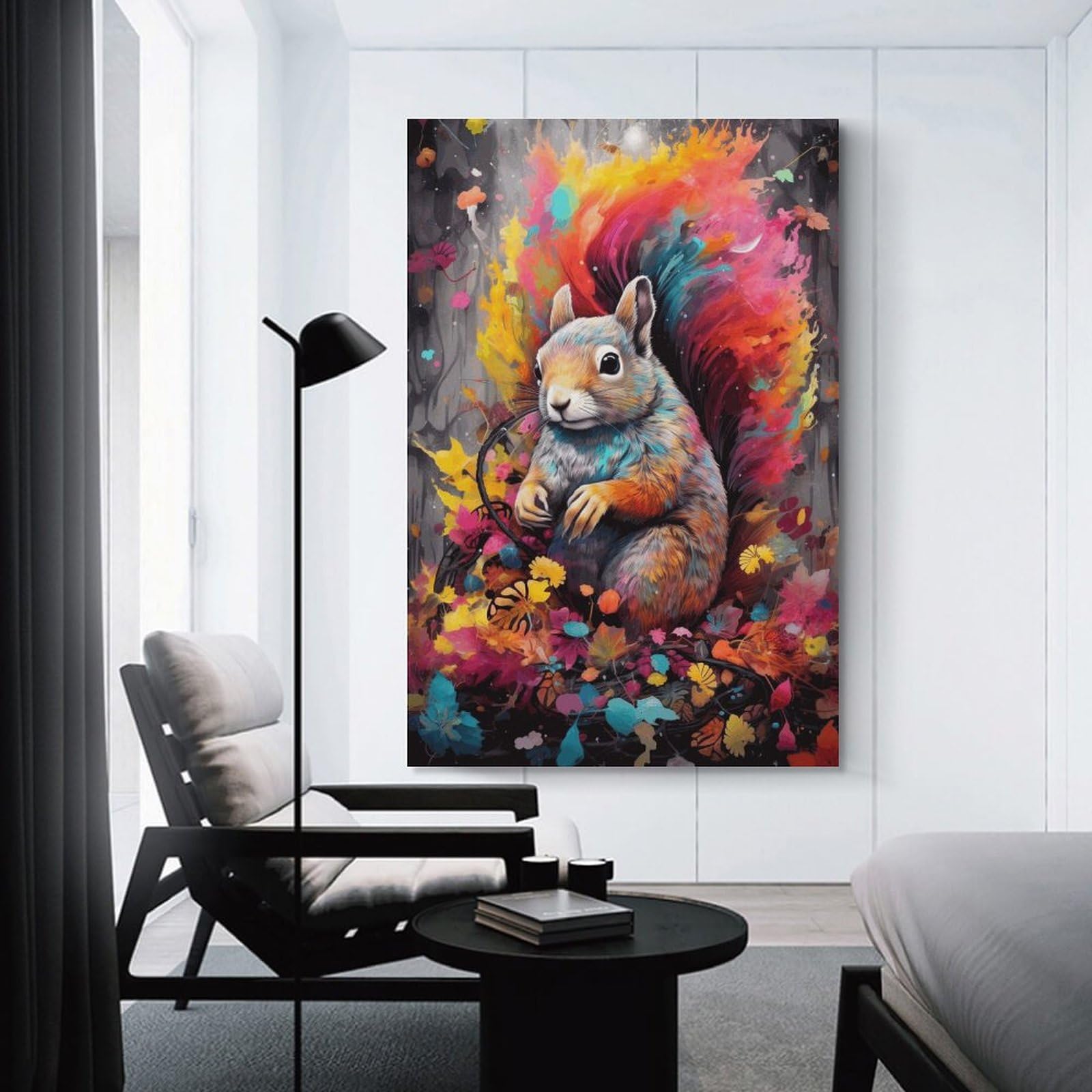 Junmoney Unframe-Style-20 Colorful Squirrel Art Print Wall Decor Canvas Print, 20X30inch(50X75cm), For Lounge, Bedroom Or Personal Spaces, Thoughtful Wall Decor For Art Lovers