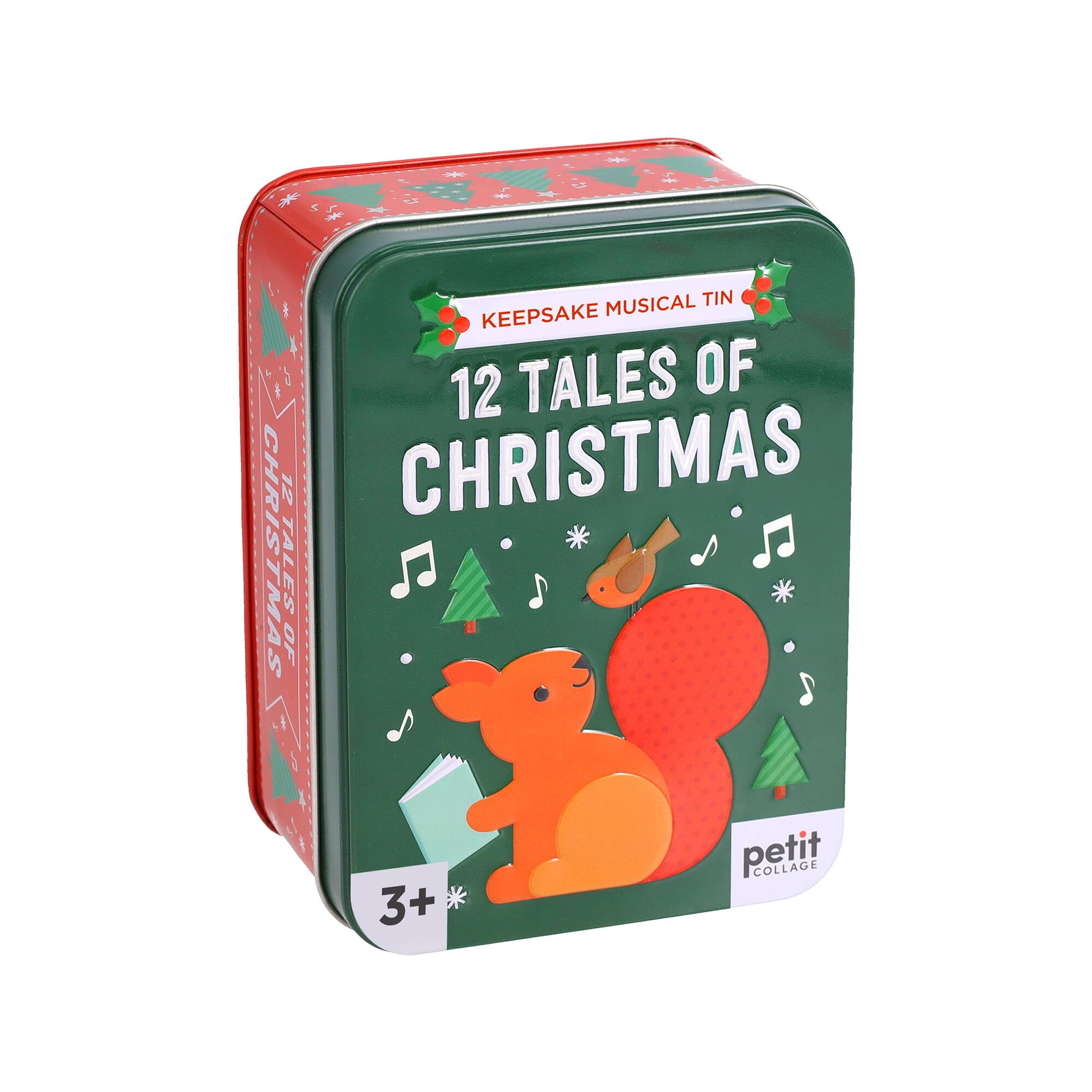 Petit Collage Musical Tin: 12 Tales of Christmas – 12 Holiday Stories with Wind‑Up Music in Festive Keepsake Tin – Perfect for Kids 3+ – FSC & Vegetable Ink Eco-Friendly Gift