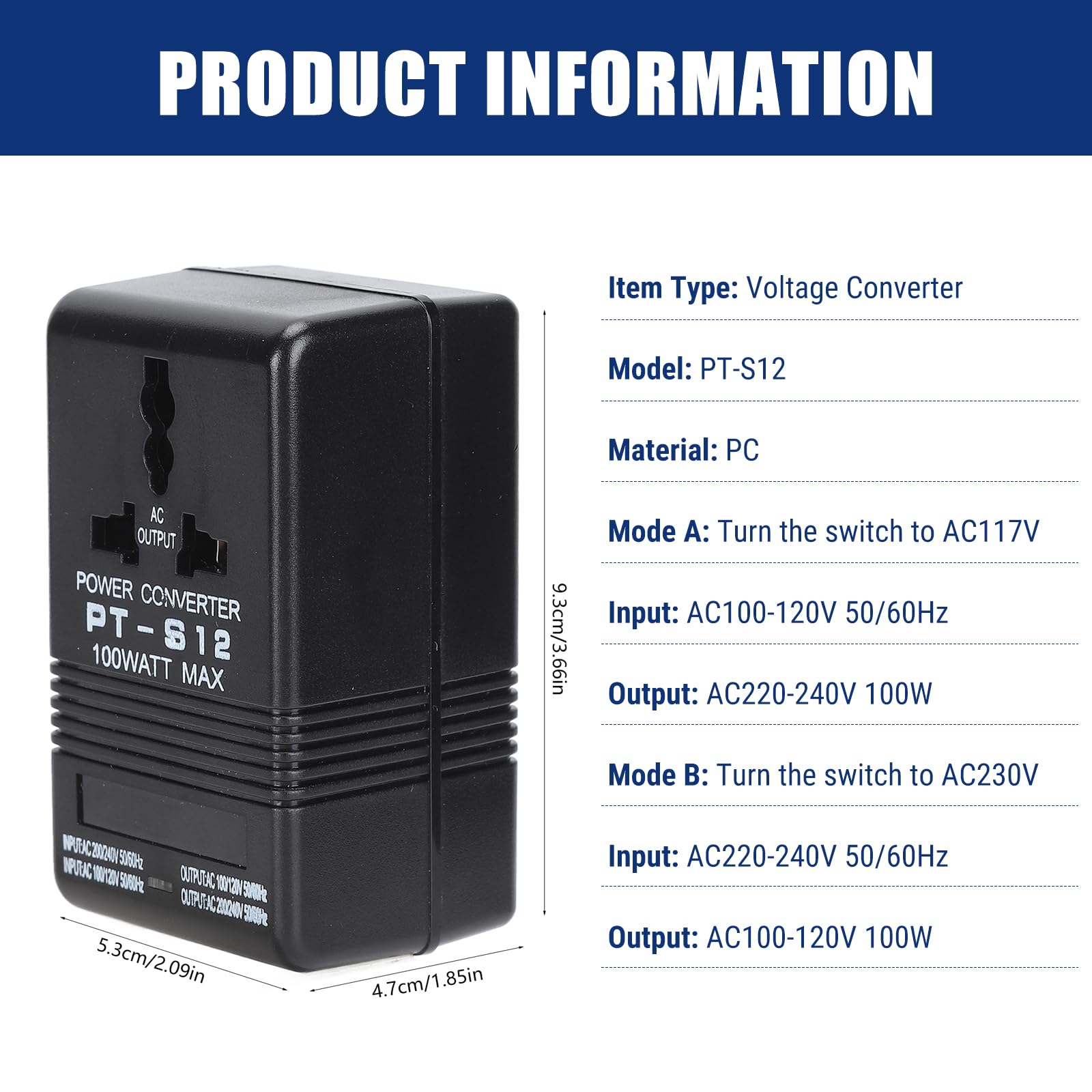 Transformateur Convertisseur De Tension, 100v-120v à 220v-240v 100w Adaptateur Universel De Voyage Adaptateur Prise, Abaissant/élévateur Convertisseur De Puissance Tension De Transformateur