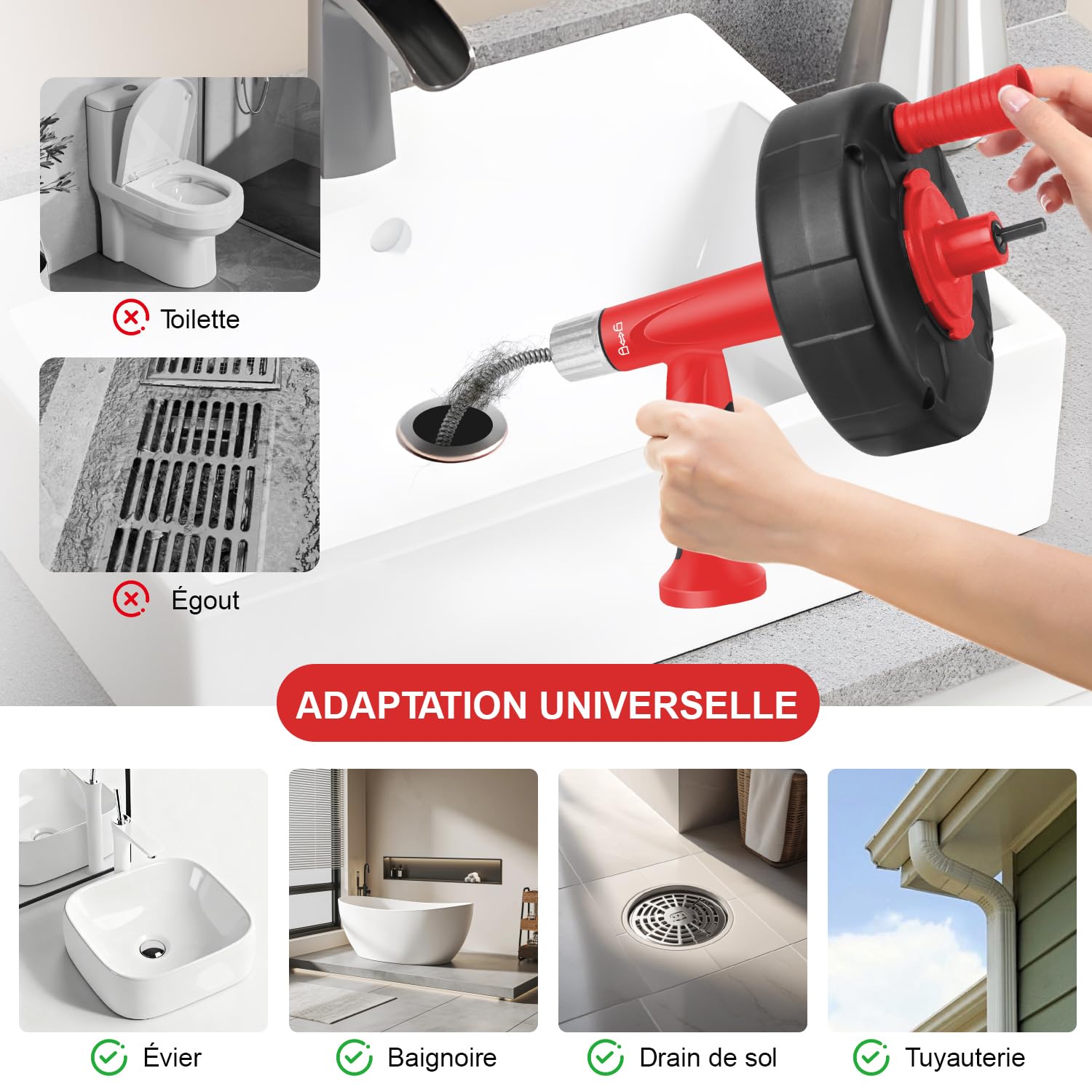 Furetto Sbocco Canalizzazione, Spirale di Pulizia Tubo,Furetto idraulico flessibile con guanti per cucine, vasche, cabine doccia,servizi igienici