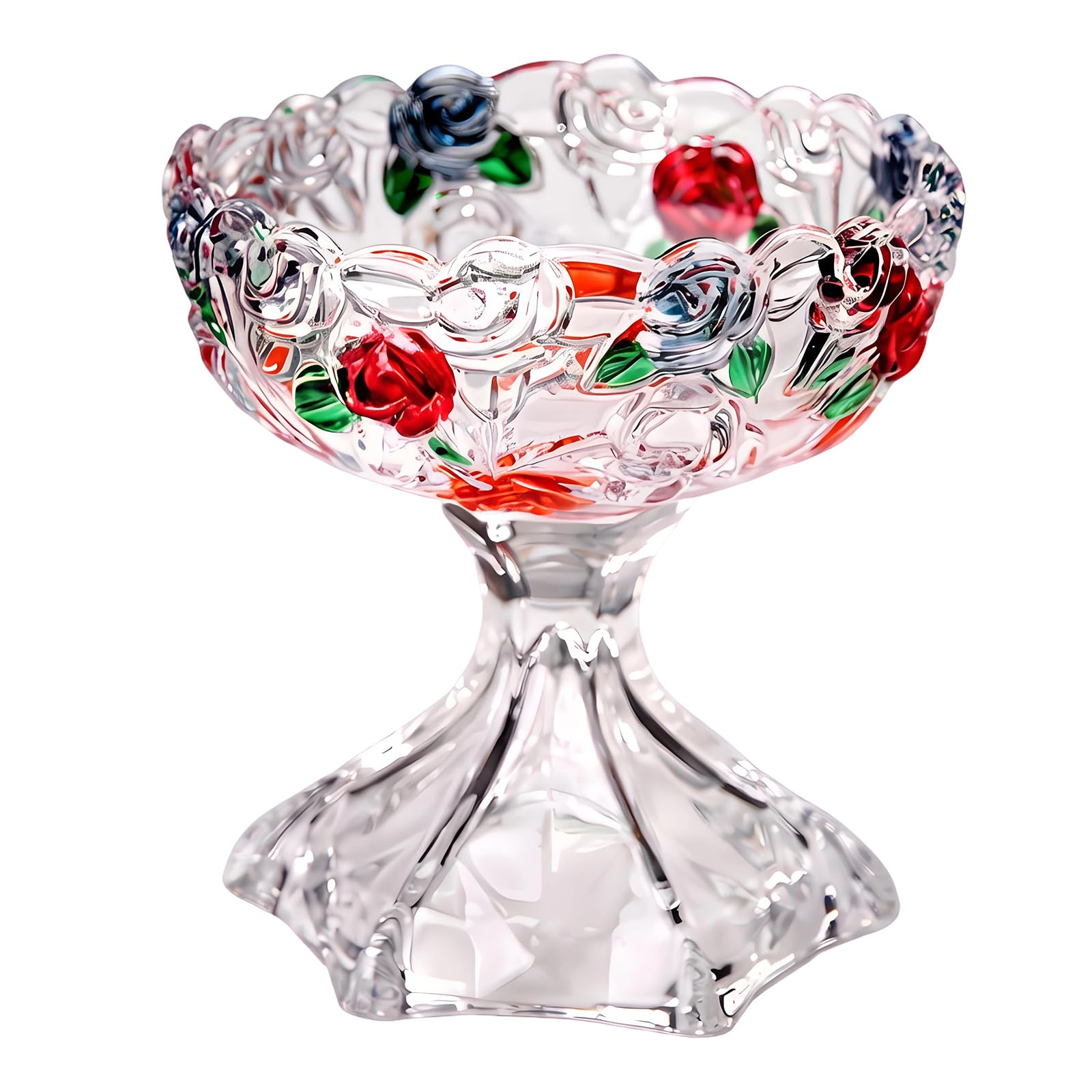 SXRQ Stylish Footed Glass Dessert Tray Cookie Plate with Intricate Rose Detailing Great for Entertaining Guests Fruit Plate