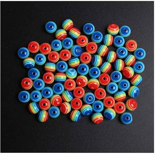 Miniatura 6 de Acxico 100 cuentas redondas de rayas de arco iris de resina acrílica de colores mixtos de 0.315 in