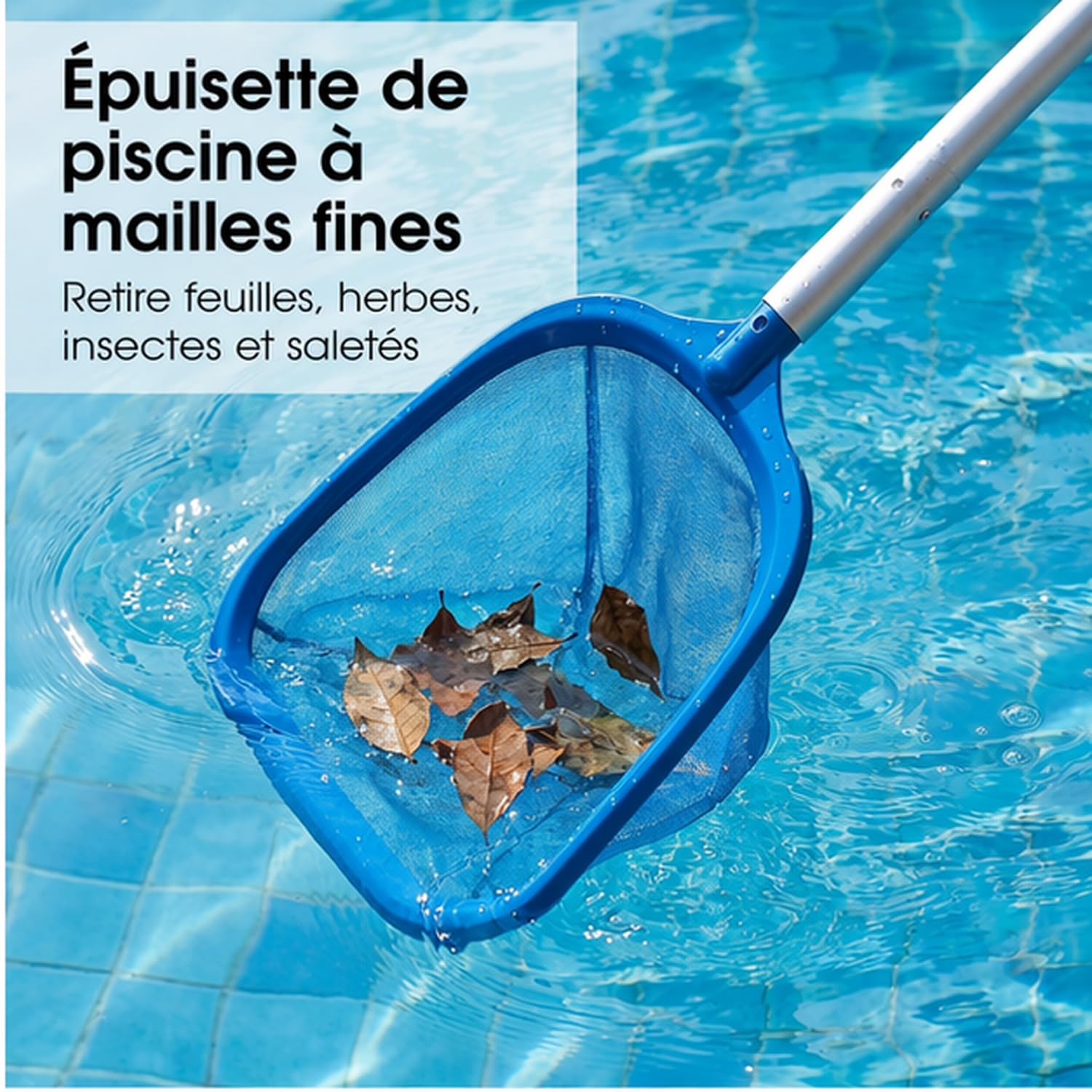 Kit Piscine Nettoyage Epuisette Piscine Maille Extra Fine avec 146cm Télescopique Réglable, Brosse de Piscine et Chiffons de Mettoyage pour étangs, Bains à remous, Pataugeoires