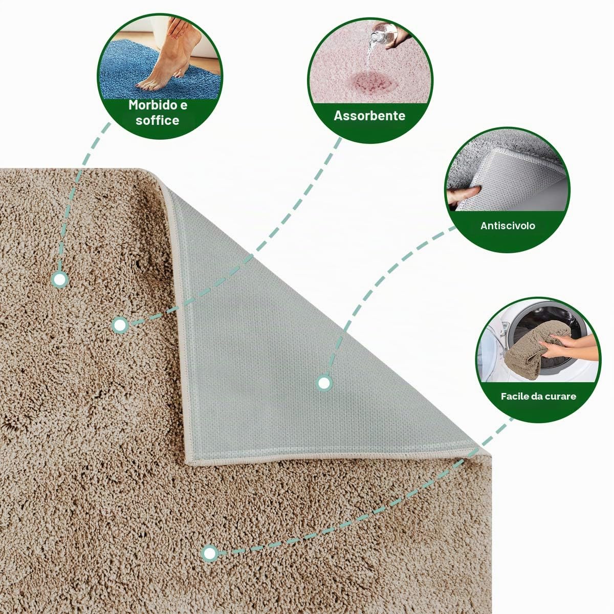 casa pura - Tappeto da Bagno a Pelo Lungo Sky Soft, Morbido, Effetto Shaggy, Antiscivolo, Lavabile, Privo di Sostanze nocive, 16 Colori in 6 Misure (80 x 150 cm, Beige)