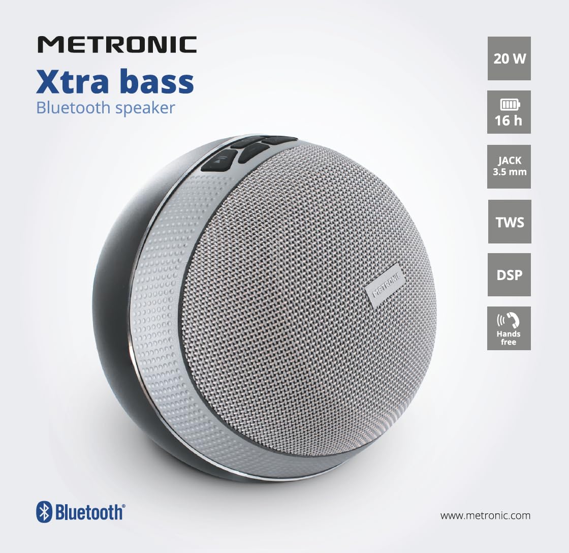 METRONIC 477038 20 W przenośny głośnik Bluetooth z technologią Xtra Bass DSP