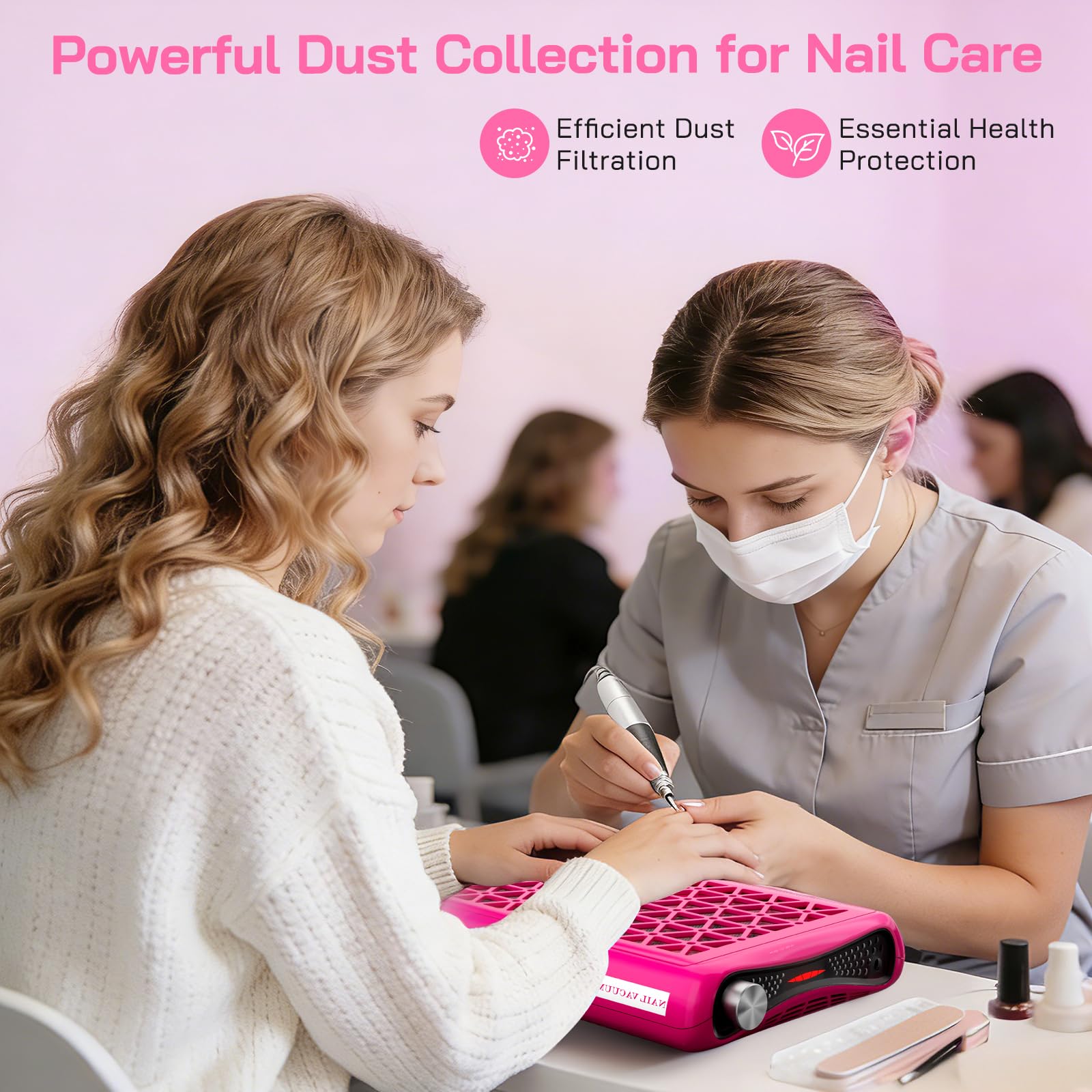 Aspiratore per unghie cablato, doppio ventilatore turbo con potenza di aspirazione 1600 Pa, 30 fogli filtranti, 6000 giri/min, potenza di aspirazione regolabile per manicure, salone di unghie (Rosso)