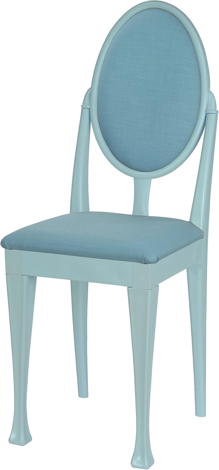 Set of Six Blue Dining Room Chairs with Nuovo Legs and Powder Blue Fabric Cushions