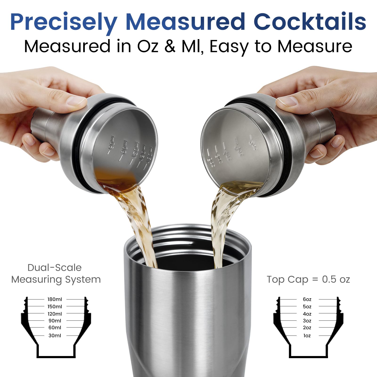 Lexenic Shaker à cocktail de 710 ml – Double paroi isotherme pour garder les boissons au frais – Couvercle torsadé anti-coincement, étanche et passoire intégrée – Parfait pour bar à domicile – Shaker