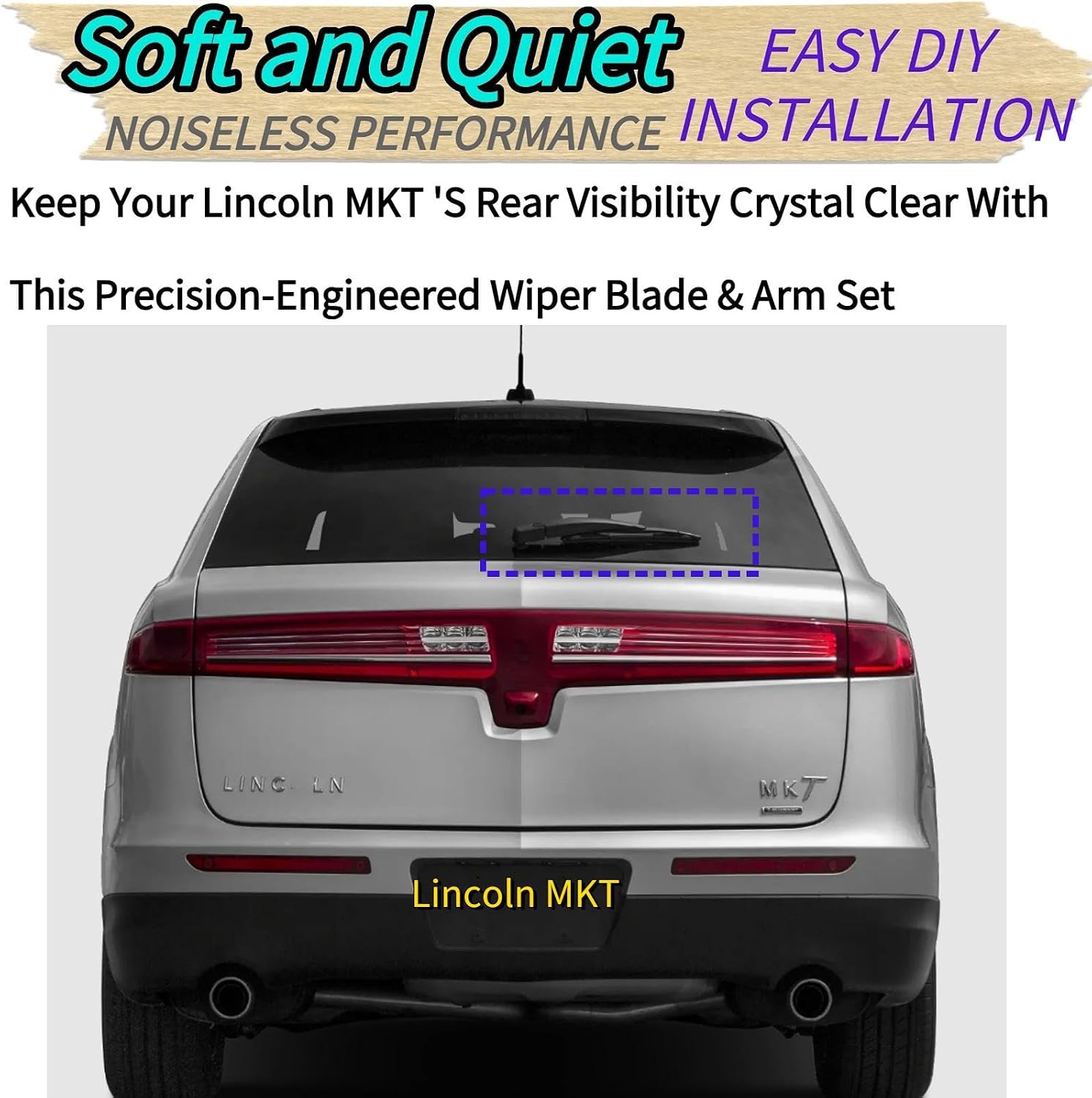 Rear Wiper Blade & Arm Replacement for Lincoln MKT 2010-2019 2018 2017 2016 2015 2014 2013 2012 2011 Fit for Base EcoBoost Limousine Livery Premiere Reserve Rear Back Windshield Wiper Blade Set