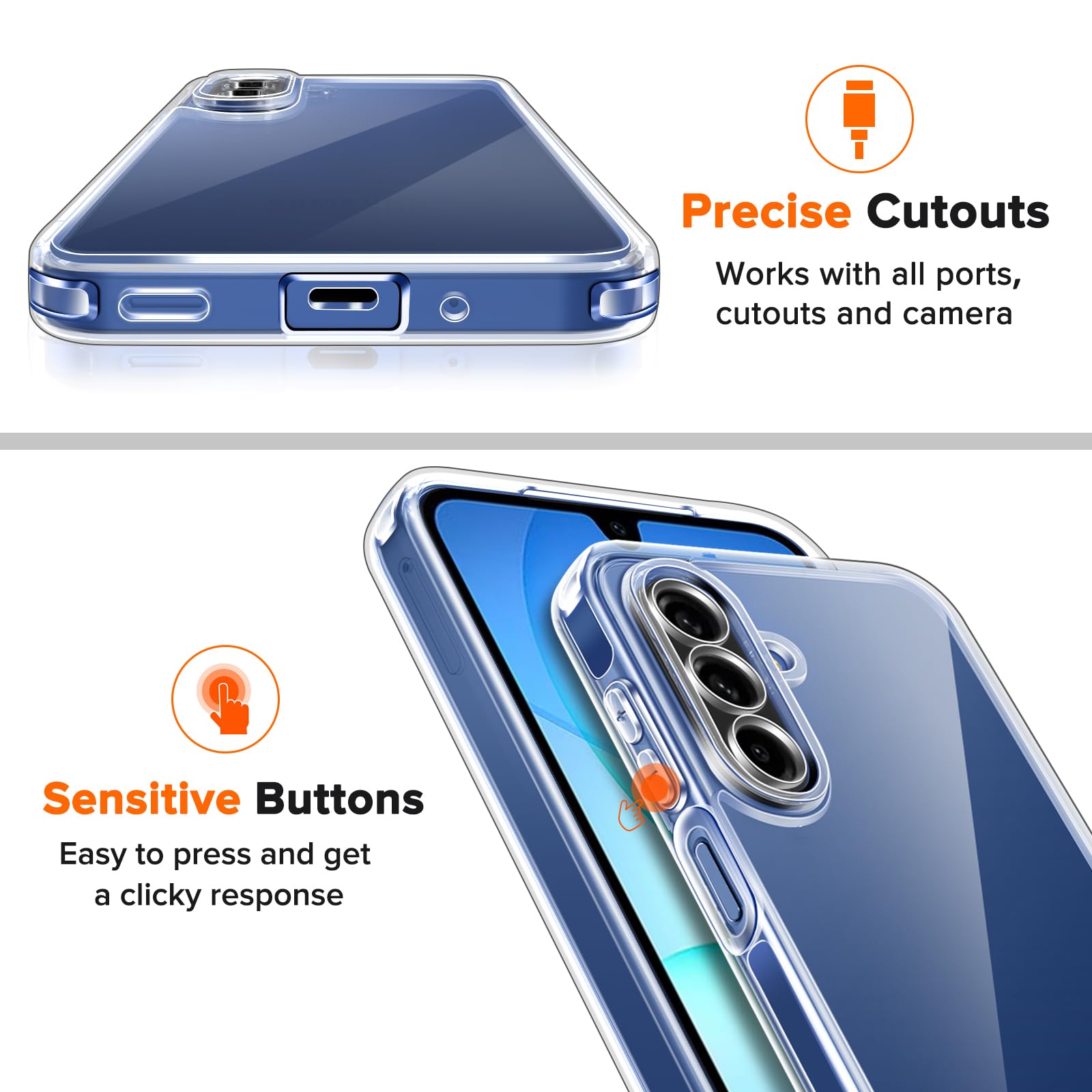 iVoler Przezroczyste, zapobiegające żółknięciu etui do Samsung Galaxy A17 4G / 5G z 2 sztukami szkła hartowanego, [Odporny na wstrząsy klasy wojskowej] HD przezroczysta cienka obudowa odporna na