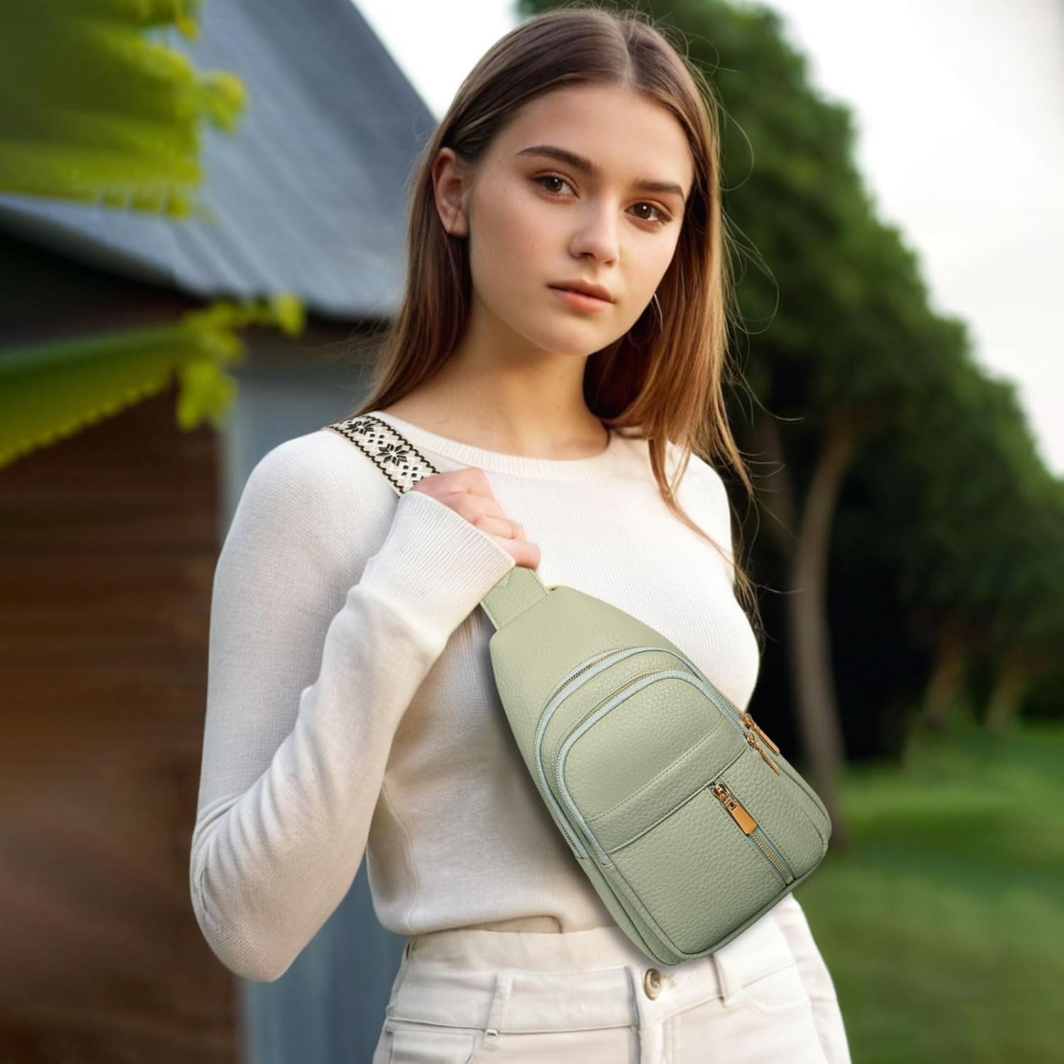 FALAN MULE Crossbody Bags for Women Trendy Leather Sling Chest Bag Fanny Packs for Women - Image 2