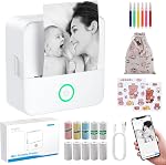 eSynic Portable Mini Thermal Printer-1200mAh Rechargeable Battery-Bluetooth Mini Printer-Lnkless Printing-Pocket Size Designed-5 Roll Adhesive & 5 Thermal Paper-6*Color Pen-for DIY/Photos/Study Notes