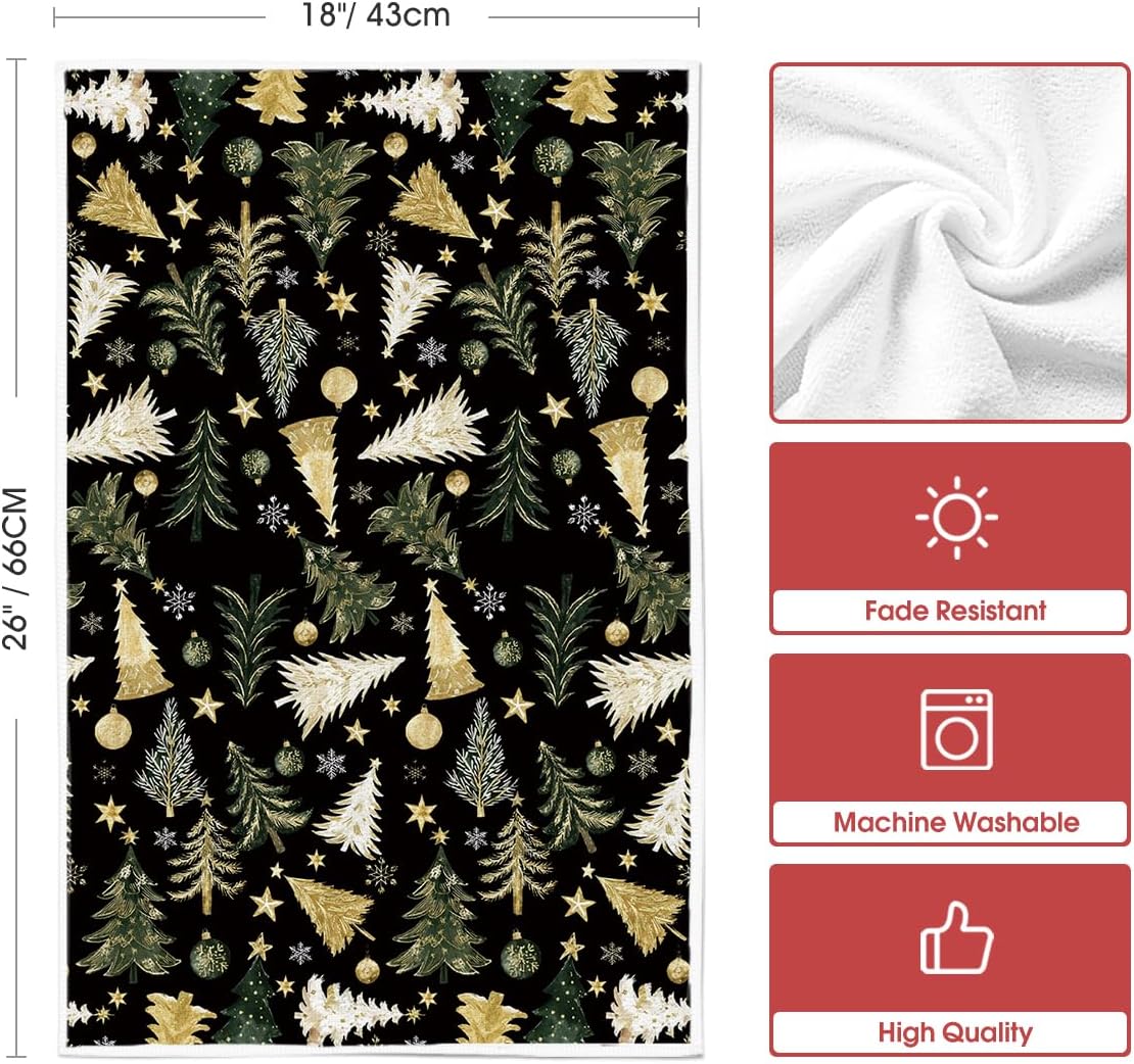 Artoid Mode Black Golden Xmas Tree Merry Christmas Kitchen Towels Dish Towels, 18x26 Inch Farmhouse Ornaments Winter Decoration Cleaning Set of 2 - Image 6