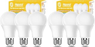 Full Spectrum Light Bulb, 6000K Natural Sunlight Bulbs, 9W 60W Equivalent LED Light Bulb, Natural Light Bulbs A19, E26/E27 LED Light Bulbs for Home, 6 Pack
