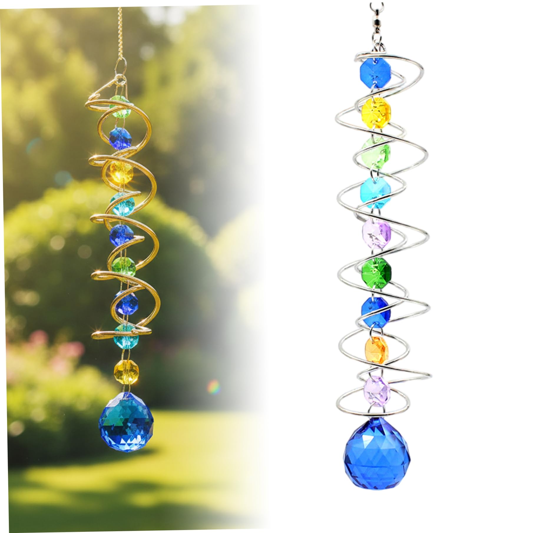 Crystal Wind Spinner 18 Inch, Stainless Steel Sun Catcher with Rotating Spiral for Garden Window Decoration, Outdoor Hanging Ornament