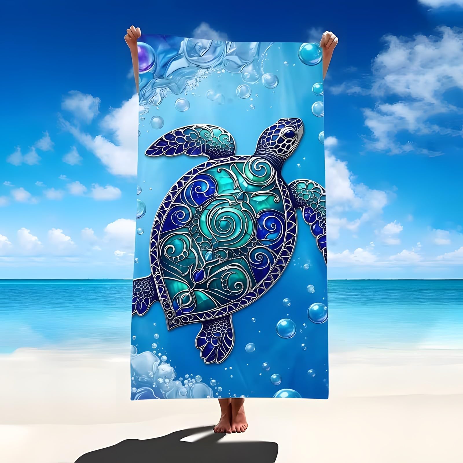 YZQGLHP Turtle Microfibre Beach Towel Bubbles Beach Bath Towel Quick Drying, Lightweight, Sand-Free, Durable, for Pool, Gym, Camping, Travel Towel 80x180cm