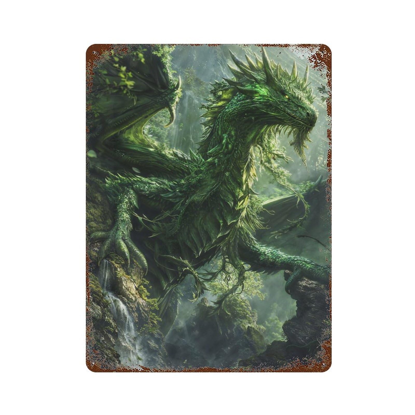 Awakened Nature Dragon Vintage Wall Sign 15.7"x11.8", Rust Effect Metal Decor for Living Room, Hallway And Home Decor