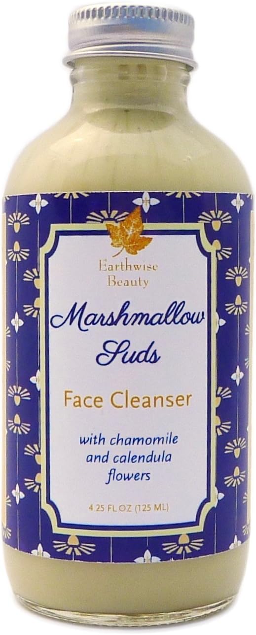 Marshmallow Suds Organic Foaming Herbal Face Wash, Gentle, Moisturizing, Soothing; Brewed Marshmallow Root, Chamomile, Calendula Flowers; Vegan, Certified Cruelty Free, Handcrafted (4.25 fl oz)