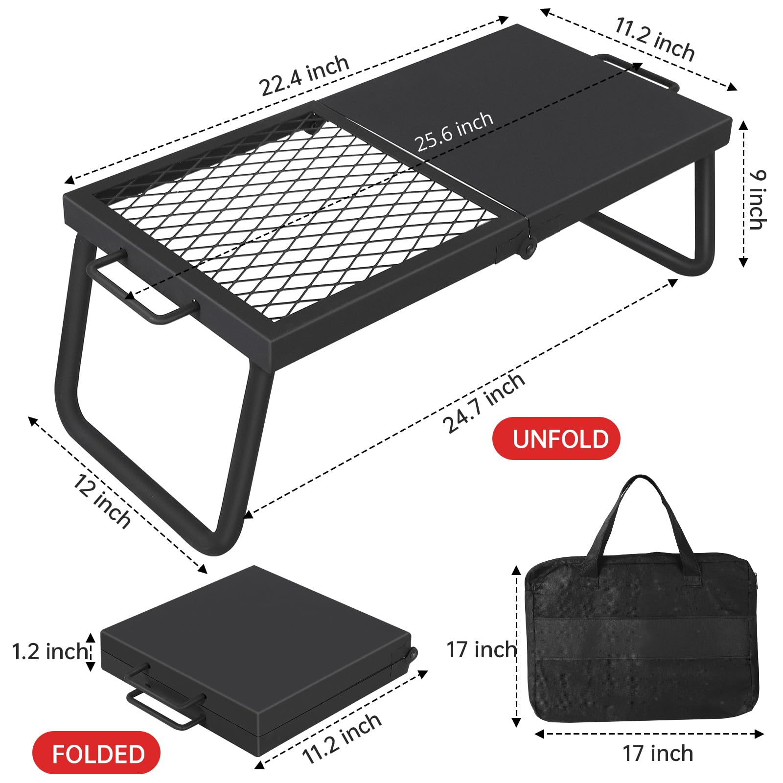 Set Parrilla Plegable Rejilla Sartén Acero Portátil Camping