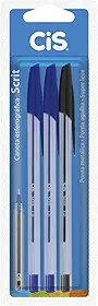Caneta Esferográfica Scrit 1.0mm, CIS, Blister c/3 unidades (2 Azul, 1 Preta)