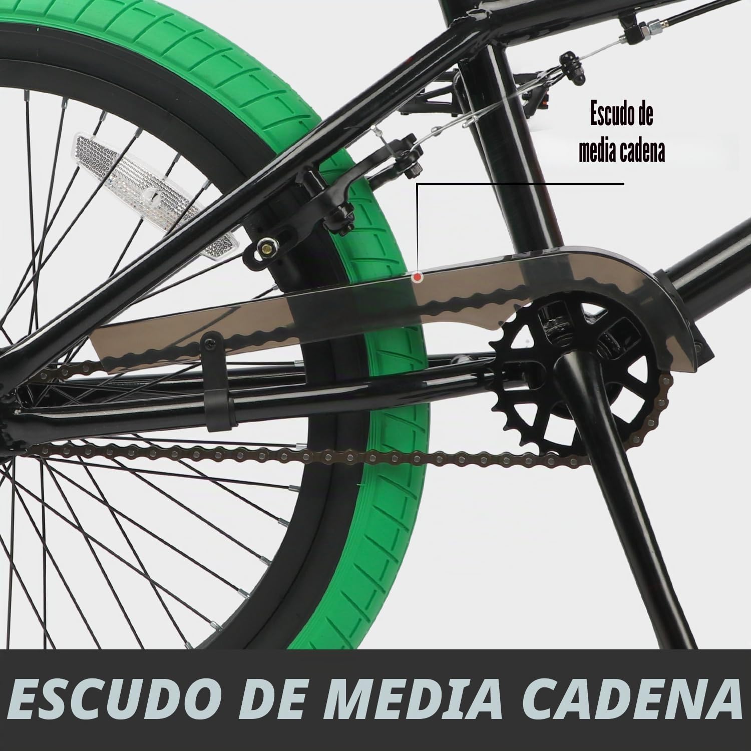 AVASTA Hesper - Bicicleta BMX Freestyle de 20 pulgadas para niños, con 4 reposapiés, bicicletas para niños de 6 a 14 años y principiantes, color negro con neumáticos verdes