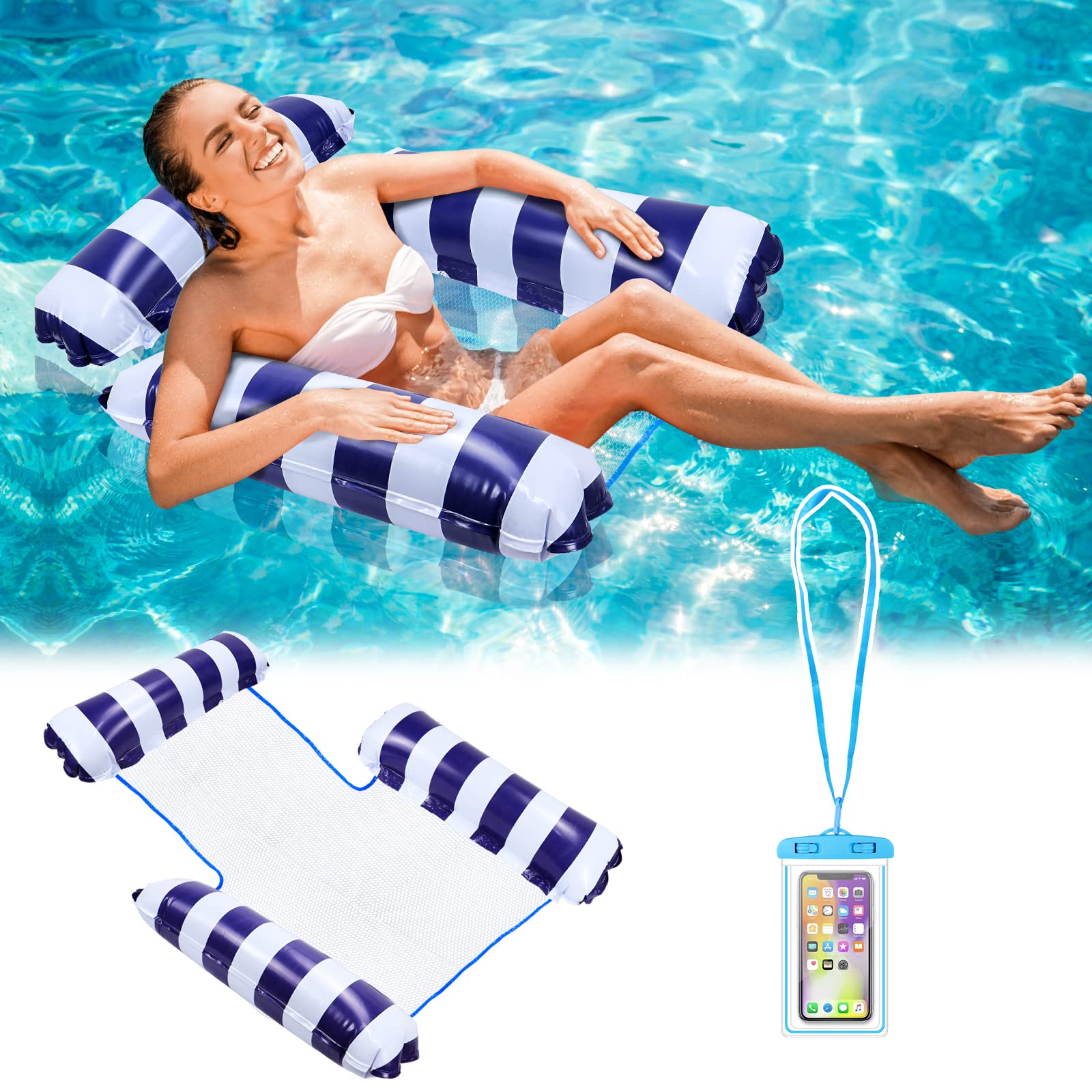 Hysagtek Inflatable Pool Floats Water Hammock, 4-in-1 Swimming Lounger, Multi Purpose Pool Float Lounger Chair Pool Accessories Saddle, Lounge Chair, Hammock, Drifter