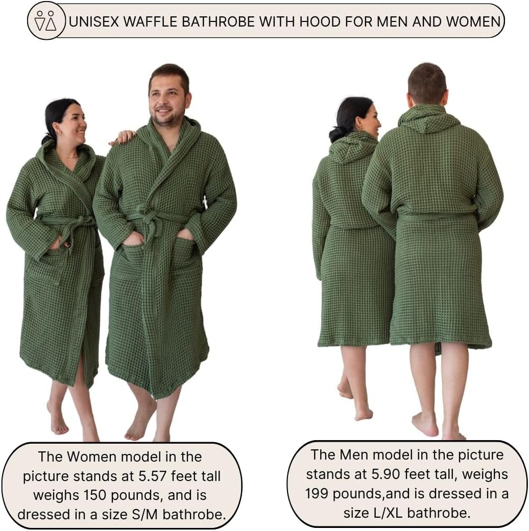 Unisex Hooded Waffle Robe for Women & Men 100% Turkish Cotton | Quick-Dry Bathrobe | Cozy Housecoat for Lounging (XXL Size, Dark Green Robe) - Image 7