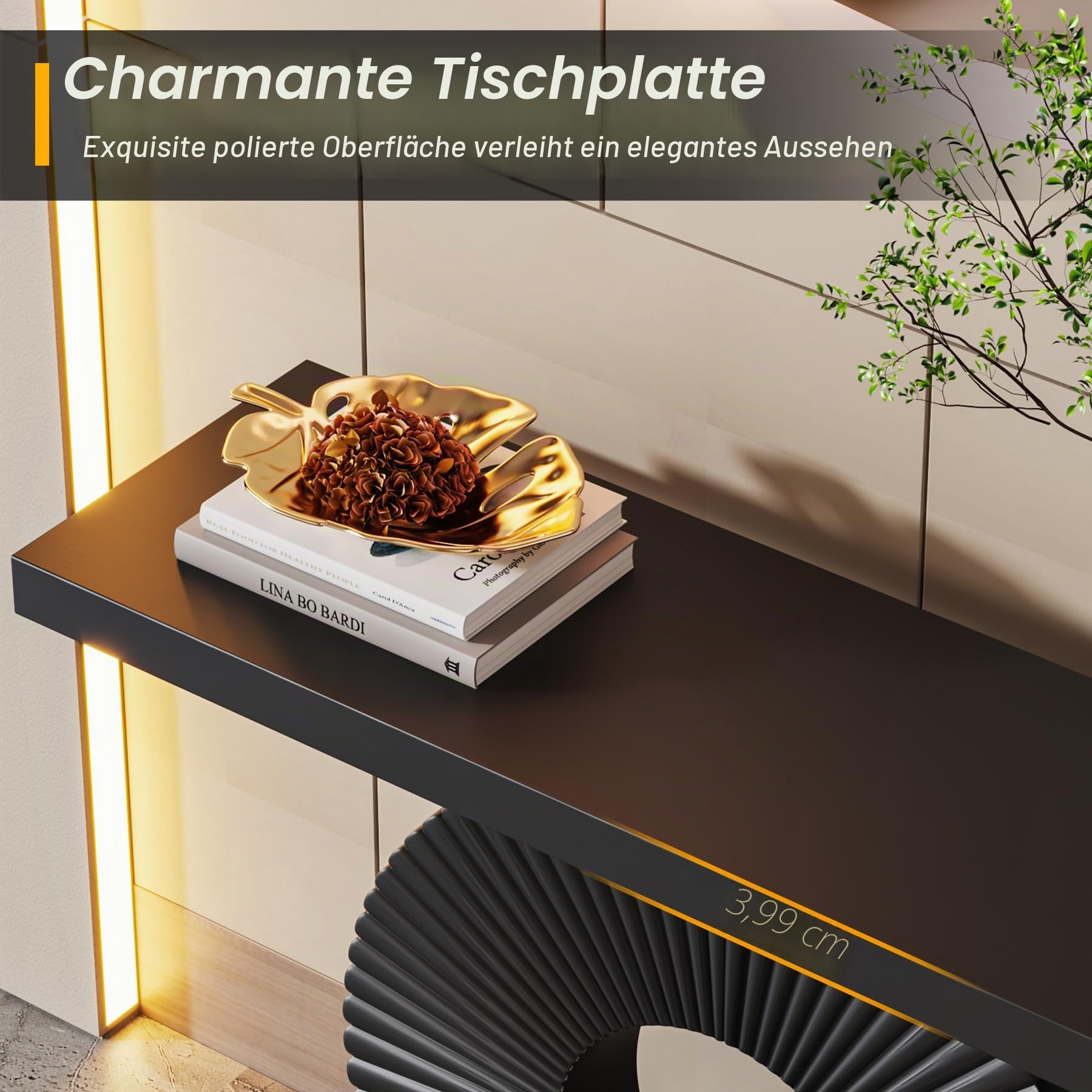 Tribesigns Schmaler Konsolentisch, Moderner Flurtisch mit eine runde, blumenförmige Basis,Eingangstisch, Sofatisch, Beistelltisch Holz für Wohnzimmer, 100 x 30 x 79 cm Schwarz