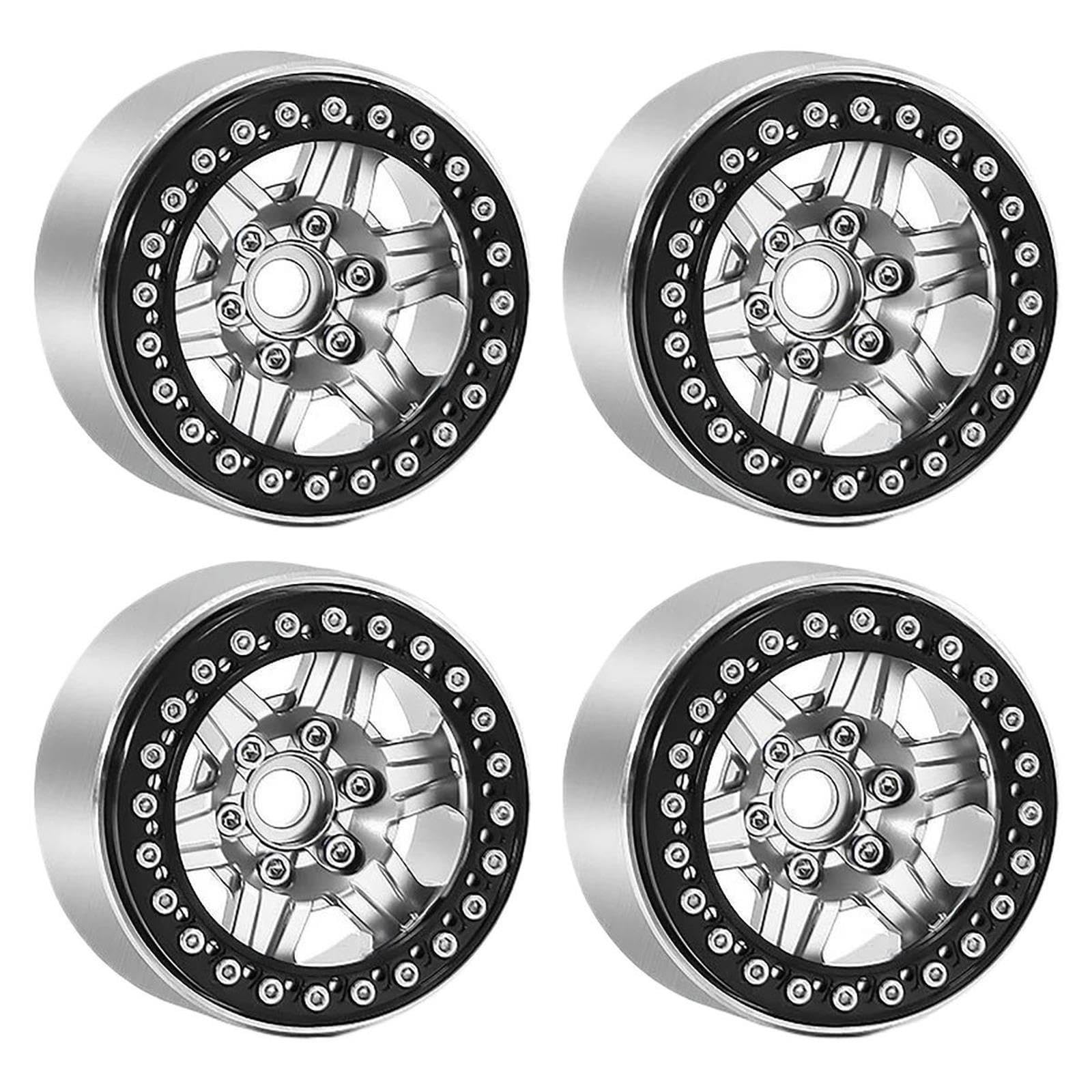 4 Stück CNC 1,9 Zoll Legierung Beadlock Felge for 1/10 Axial SCX10 90046 AX103007 VS4-10 MST CFX RC4WD D90 TRX4 TRX6 RC Crawler Auto(Silver)