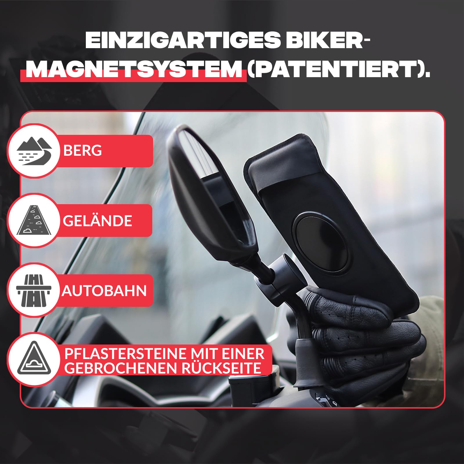 Shapeheart Handyhalterung für Motorradspiegel, abnehmbar & Weatherproof | Für alle Handys | Schraubbefestigung 8–17 mm | 1-Hand-Bedienung | Touchscreen | Dämpft Vibrationen | GPS, Roller, Scooter