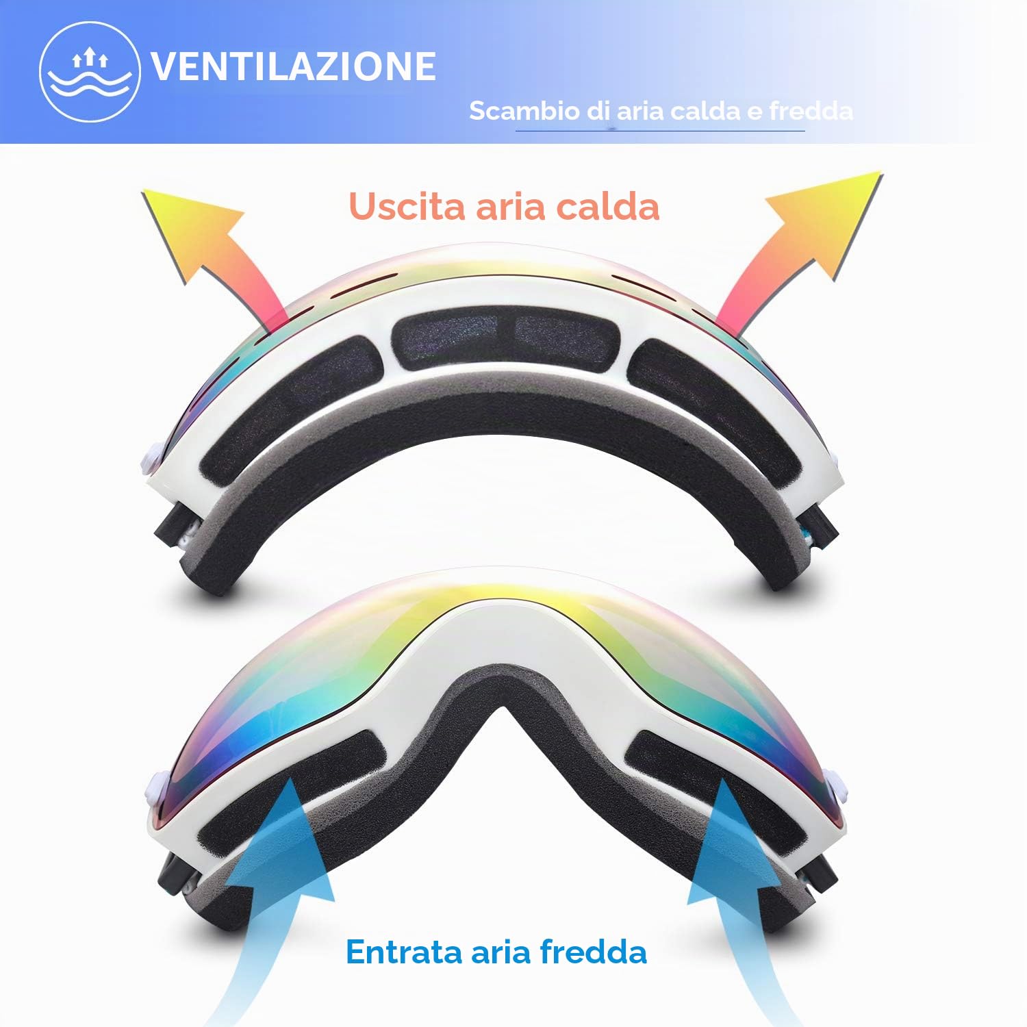 EXP VISION - Occhiali da sci e da snowboard per uomo e donna, 100% protezione per UV400, anti appannamento sulle lenti, con vetro sferico rimovibile