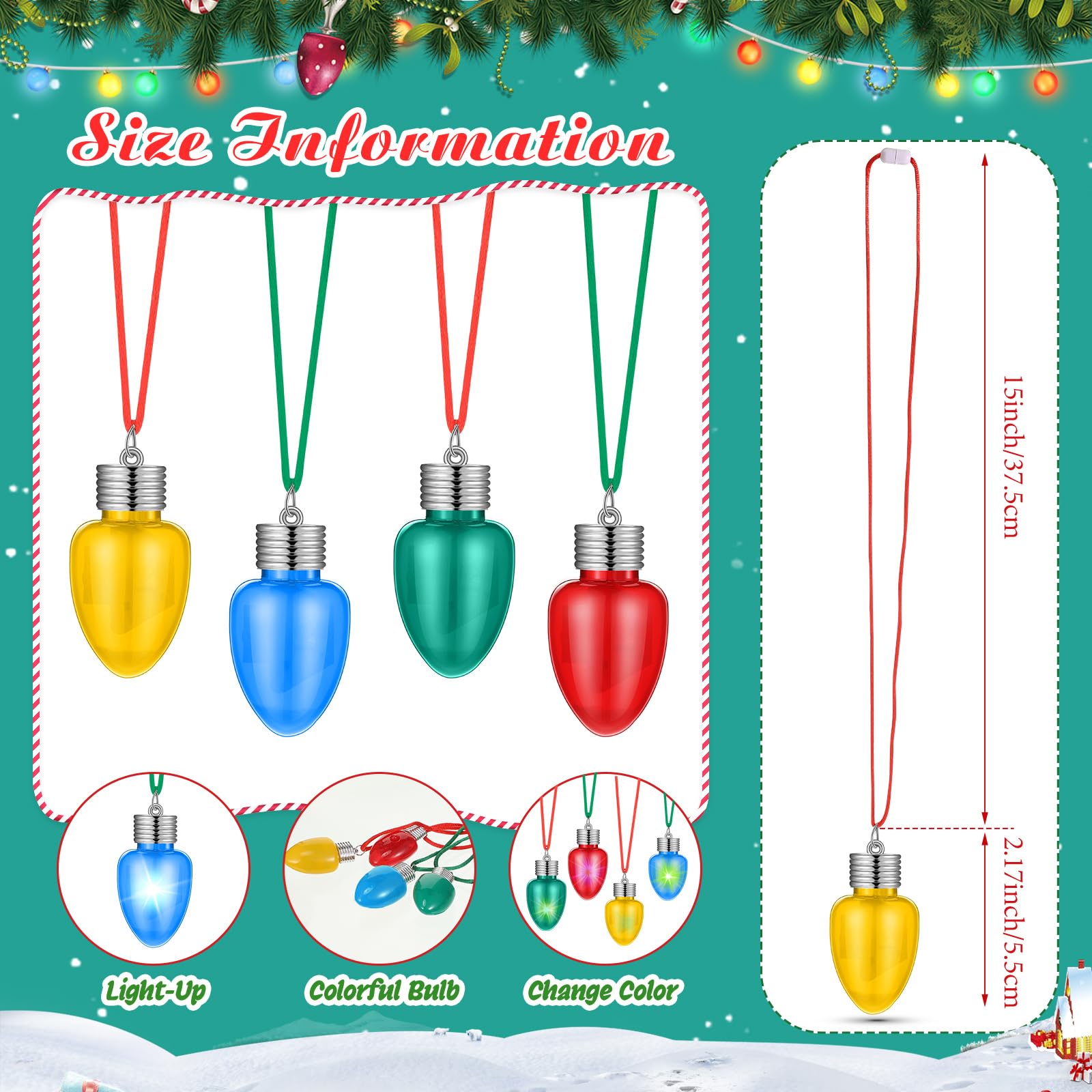 Jenaai 72 collane con lampadine a LED che si illuminano al buio, collane per feste di Natale, bomboniere, calze