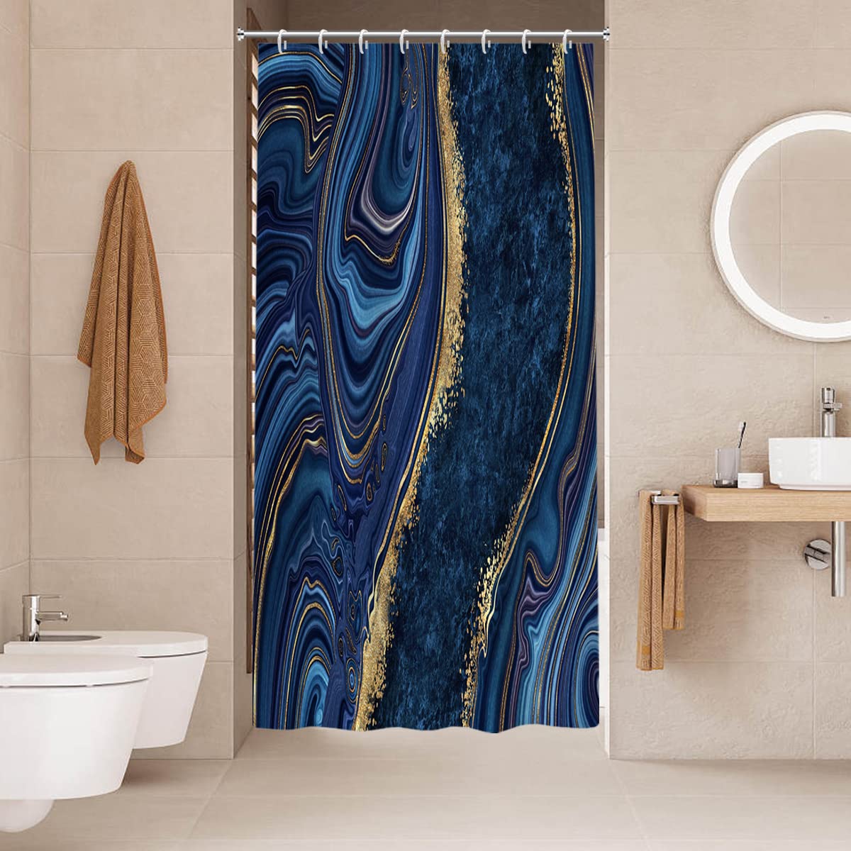 Pink Blue Marble Shower Curtain - Waterproof Fabric, 72x72 Inches, Abstract Ink Art Design With Hooks - View #12