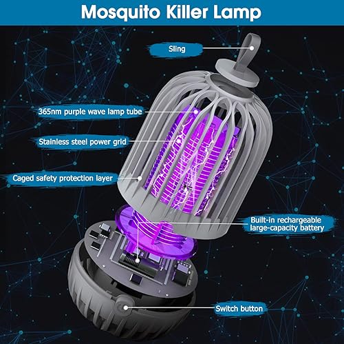 Miniatura 2 de Bug Zapper - Trampa para moscas recargable para interiores y exteriores, con fuente de alimentación USB, potente trampa eléctrica para mosquitos