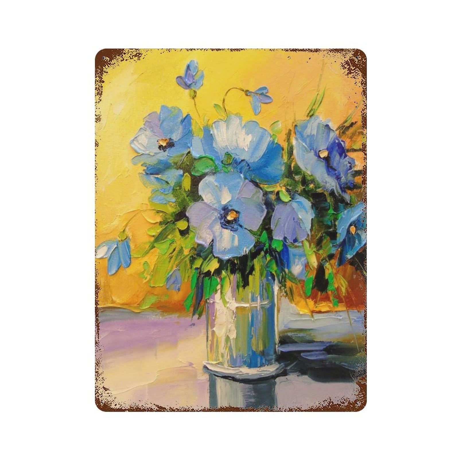 A Bouquet of Blue Flowers Vintage Rust Metal Sign 15.7"x11.8", Classic Wall Plaque for Basement, Hobby Room And Garage Decor