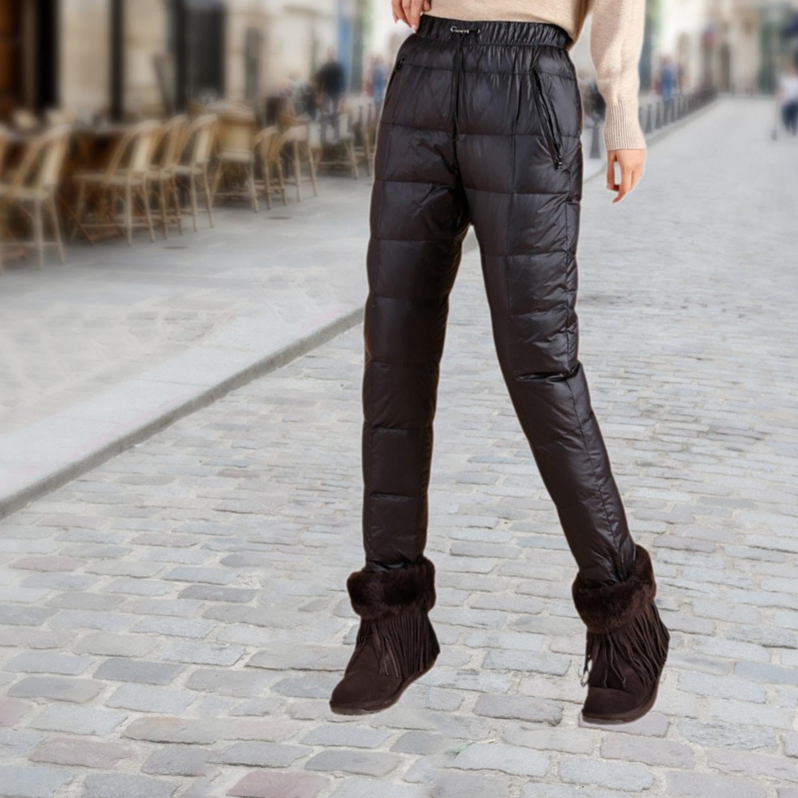 Qianly Snow Pants Padded Quilted Thickened Casual Winter Outdoor Men Women Down Pants, 4XL