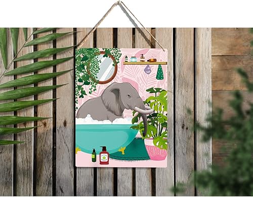 Miniatura 2 de Letrero de madera con diseño de elefante en la bañera, diseño de animales de la selva para baño, placa colgante rústica, arte de pared para el
