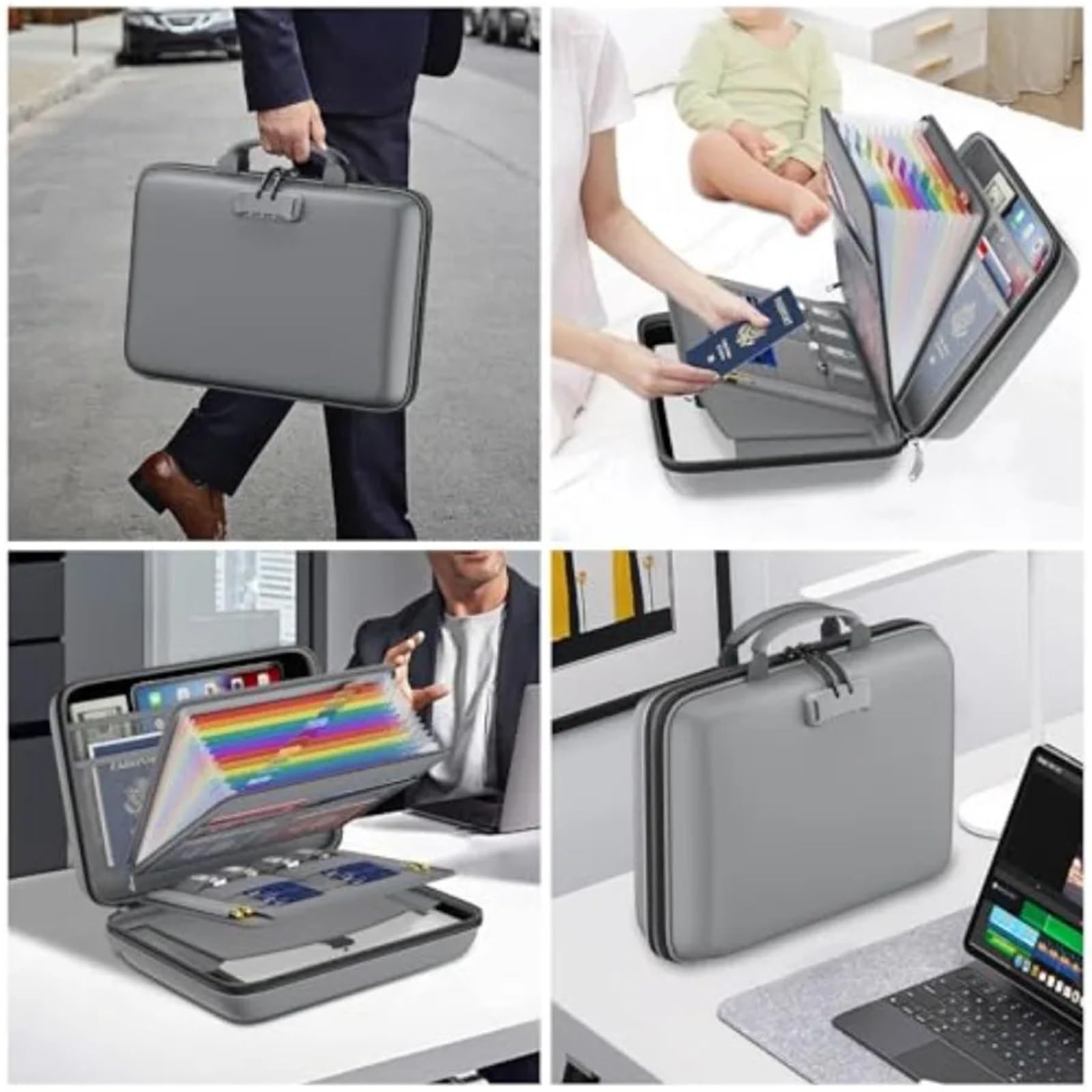 Organizador De Archivos Ignífugo Con Cerradura Rígida Para Oficina | Caja de documentos ignífuga con carpeta de archivos de acordeón de 13 bolsillos portátil for el hogar(Gray)